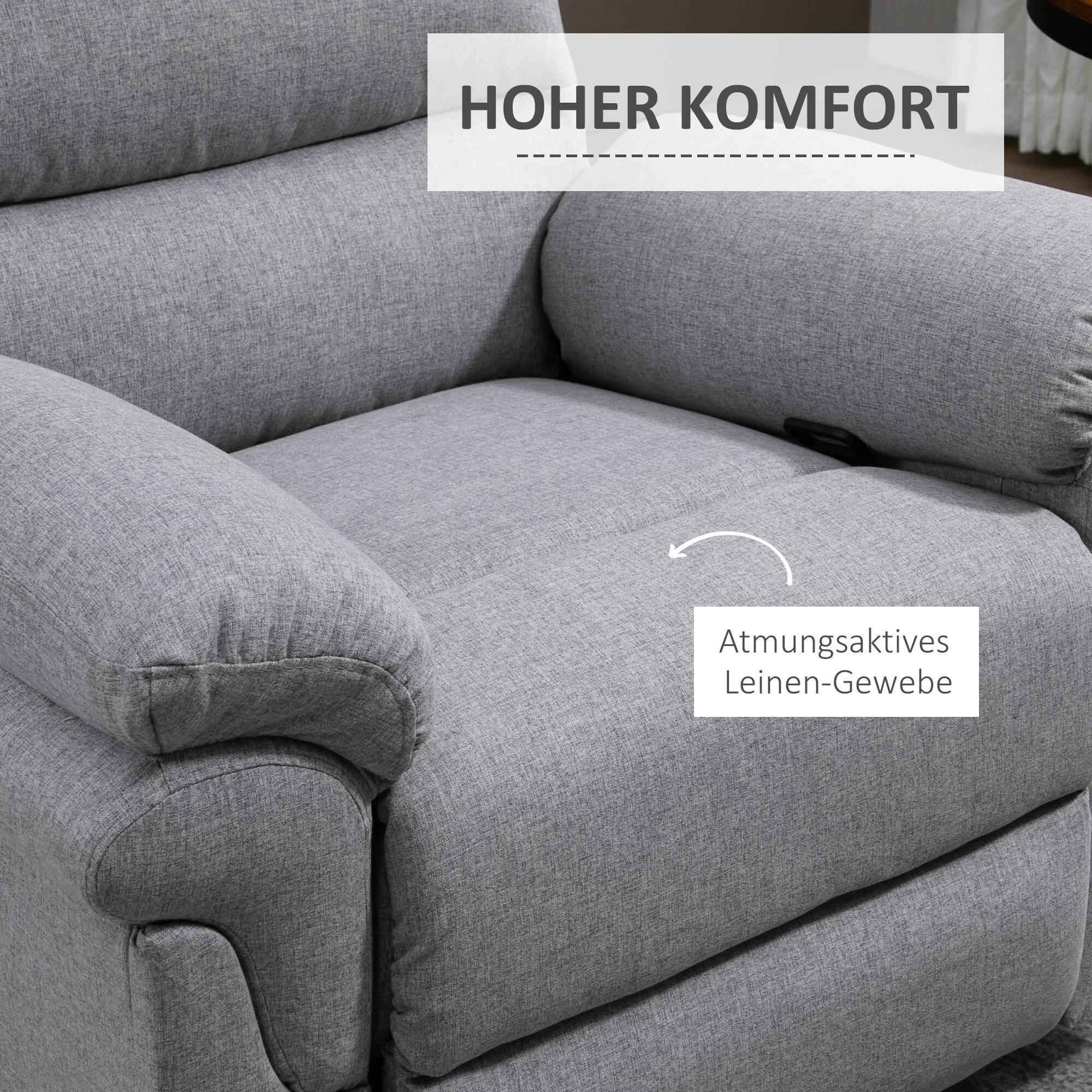 HOMCOM Ruhesessel mit Liegefunktion grau 91B x 92T x 102H cm