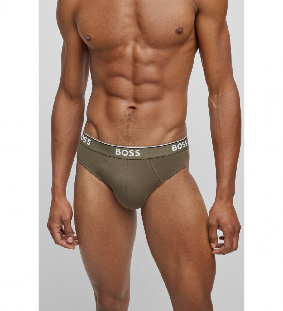 Pacote com 3 cuecas BOSS nas cores preta, verde e azul-marinho.