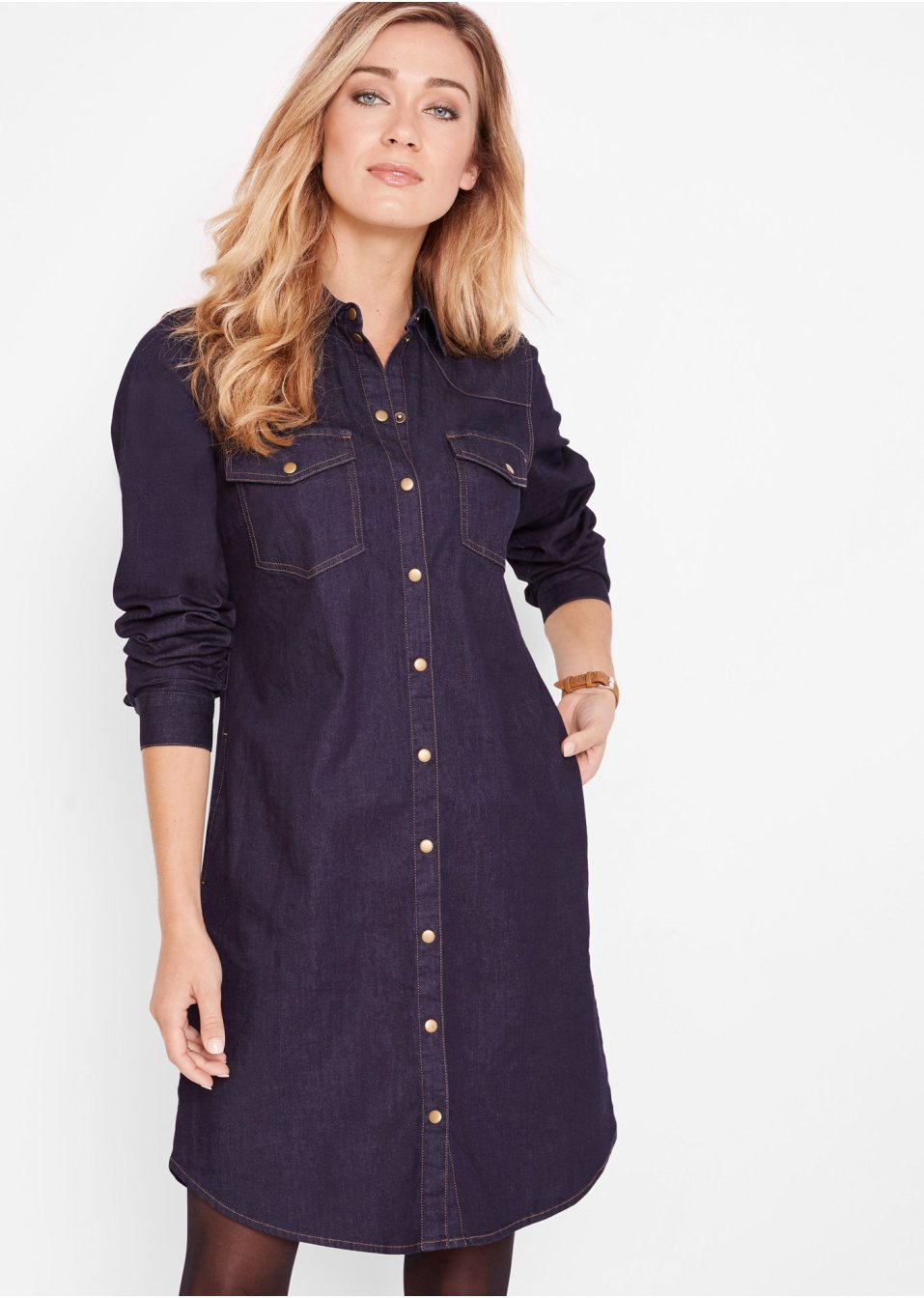Robe en jean avec élasthanne, manches longues