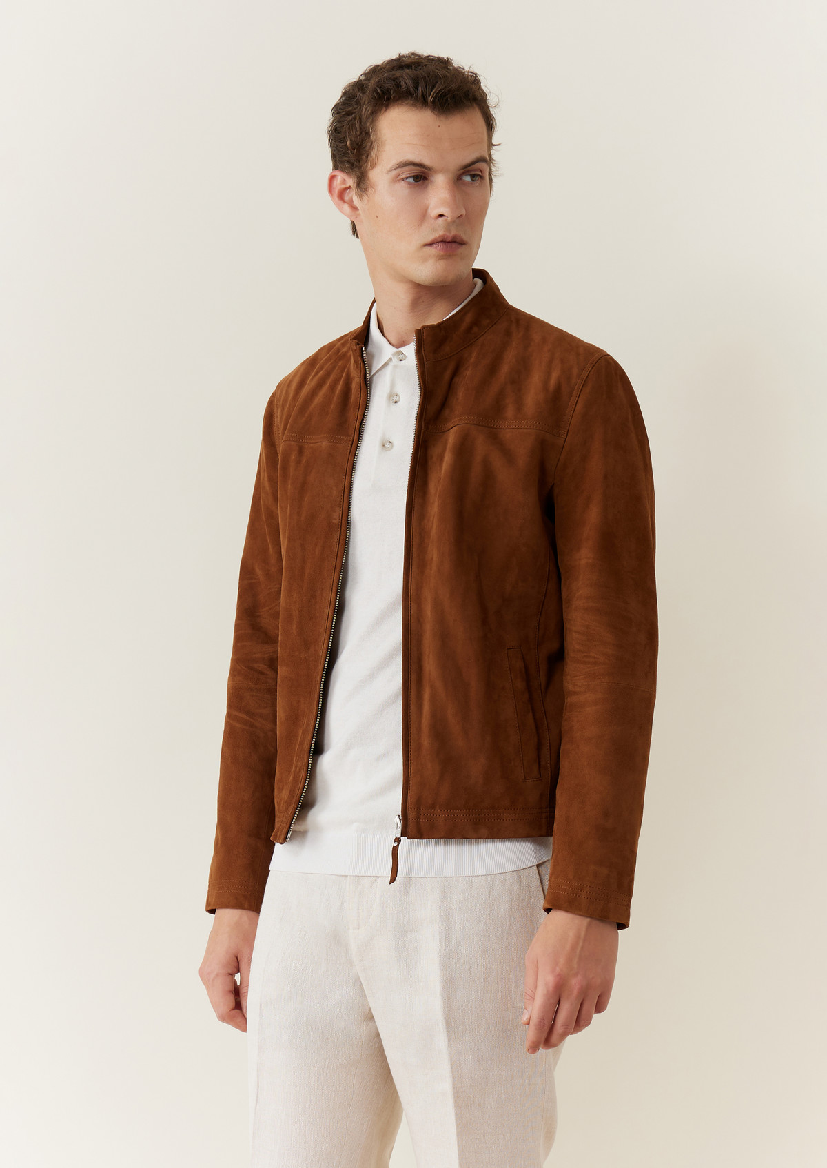Blouson en cuir nubuck cognac