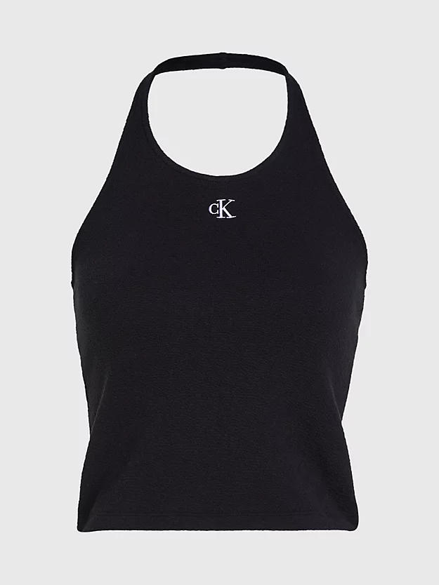 Top de malha texturizada com decote halter