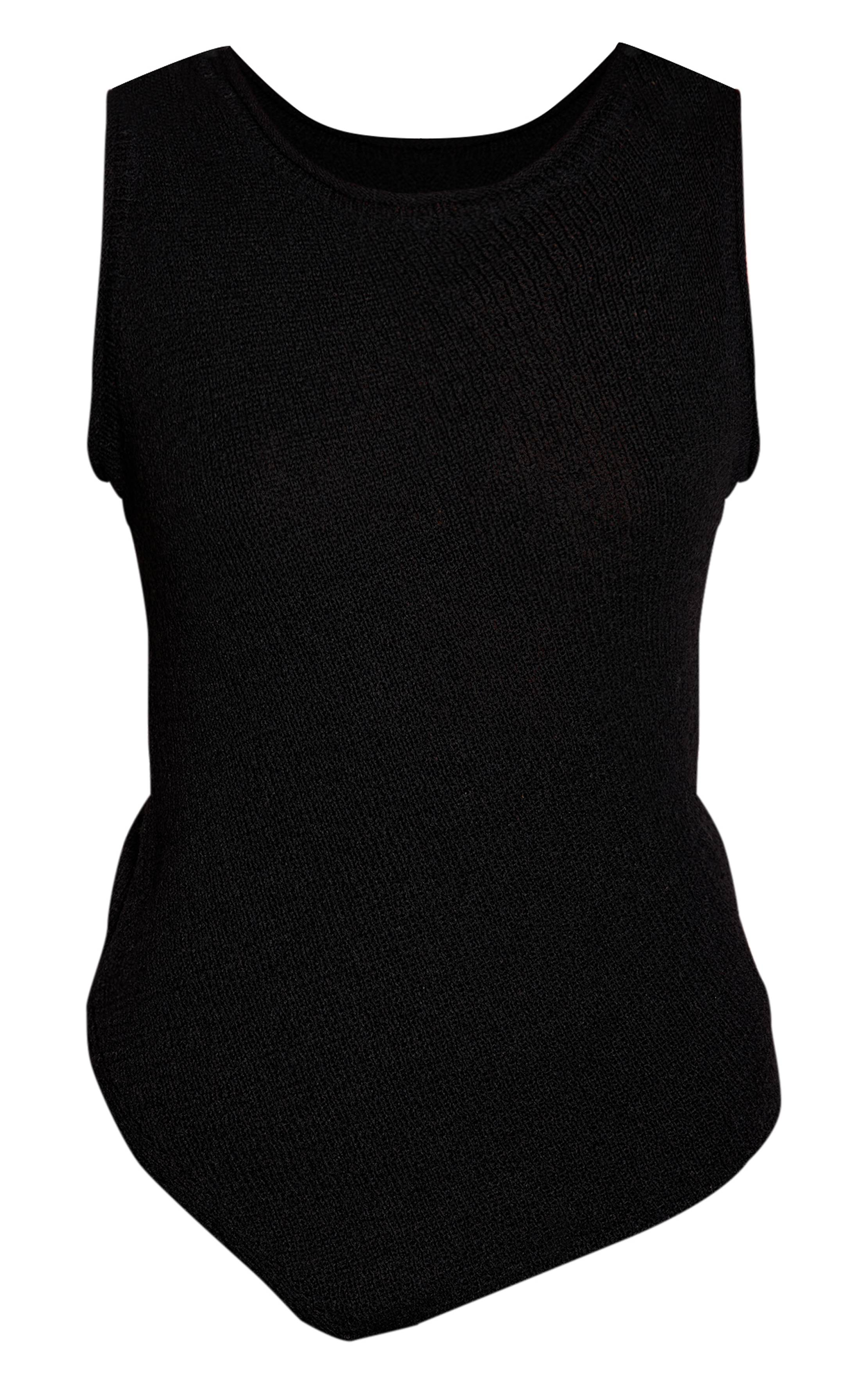 Noir Haut En Maille À Pompons Asymétrique