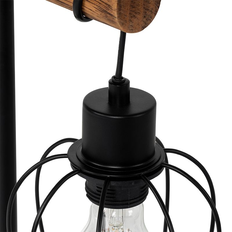 Landelijke tafellamp zwart met hout - Stronk