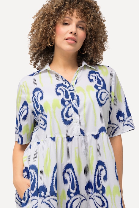 Midikleid, Paisleymuster, A-Linie, Hemdkragen, Halbarm