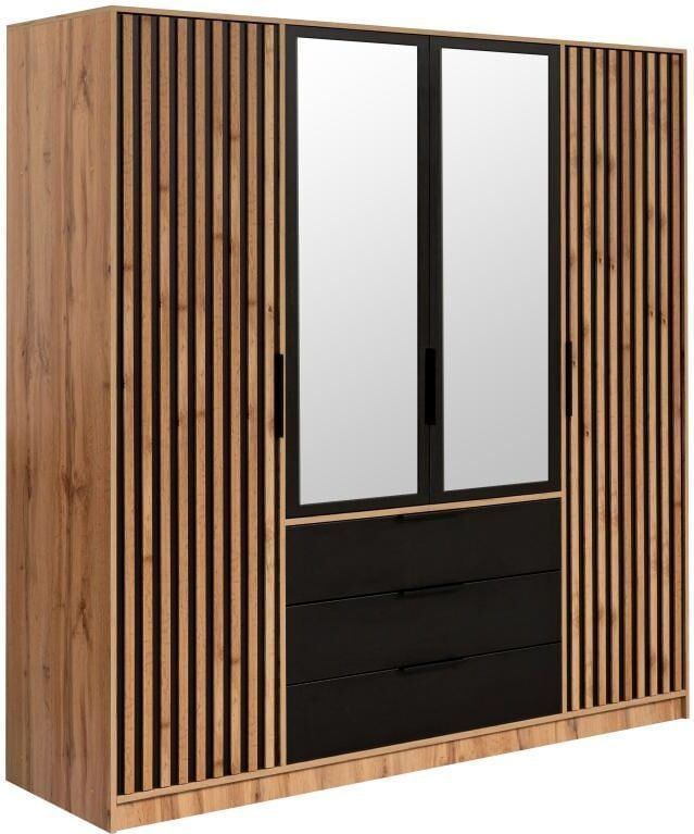 LIRMADA - Kast - Houtlook en Zwart - 4 Deuren en 3 Lades - L196 cm