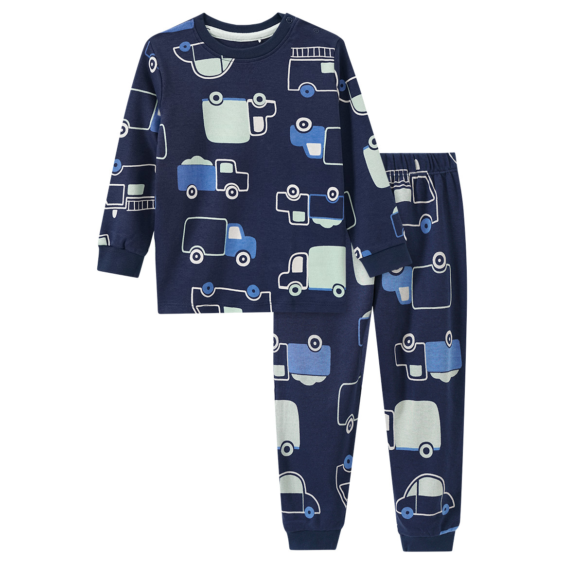 Topomini Baby Schlafanzug mit Auto-Motiven allover dunkelblau