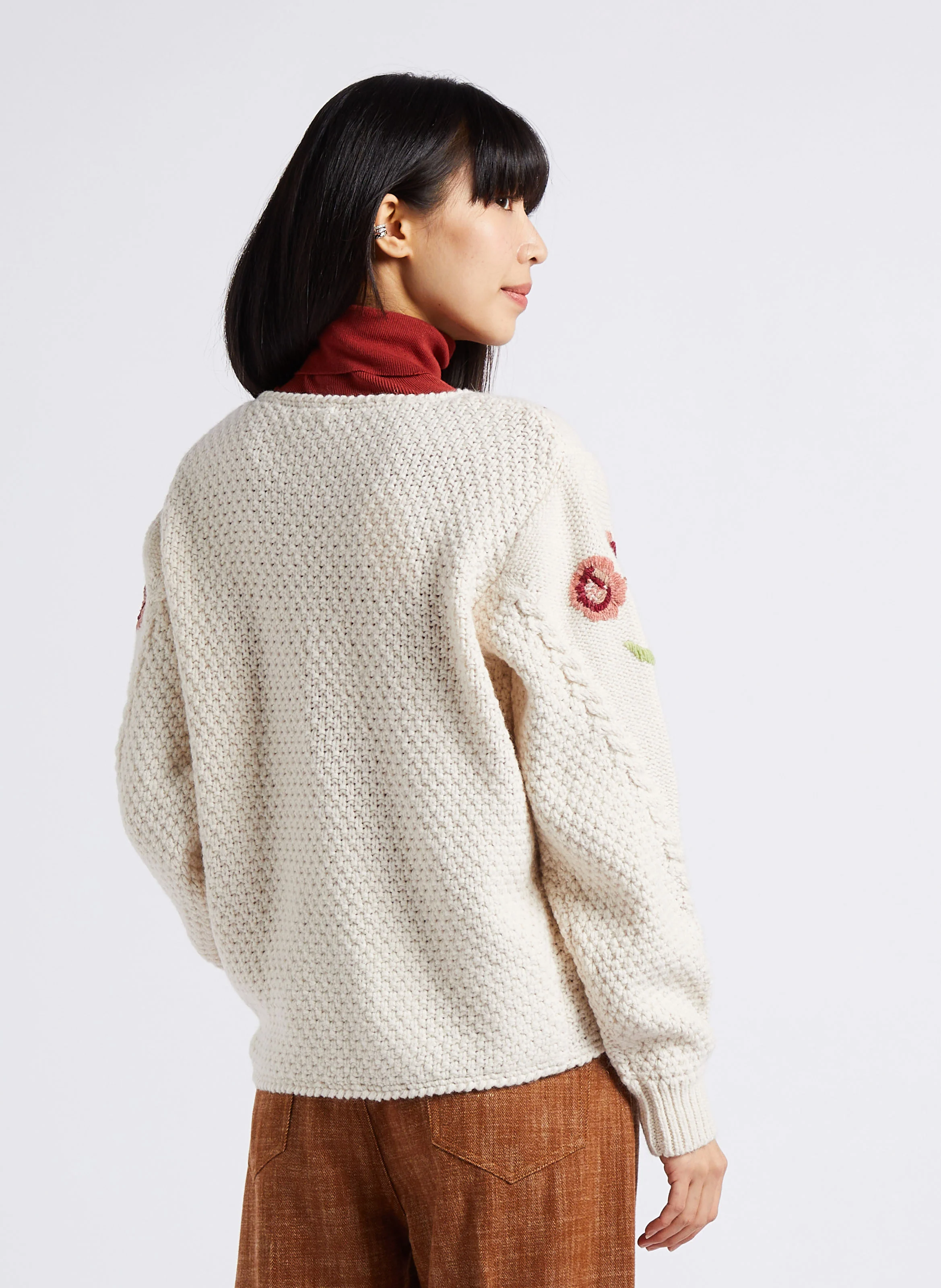 ACAI - Pull col rondà motif floral | Beige
