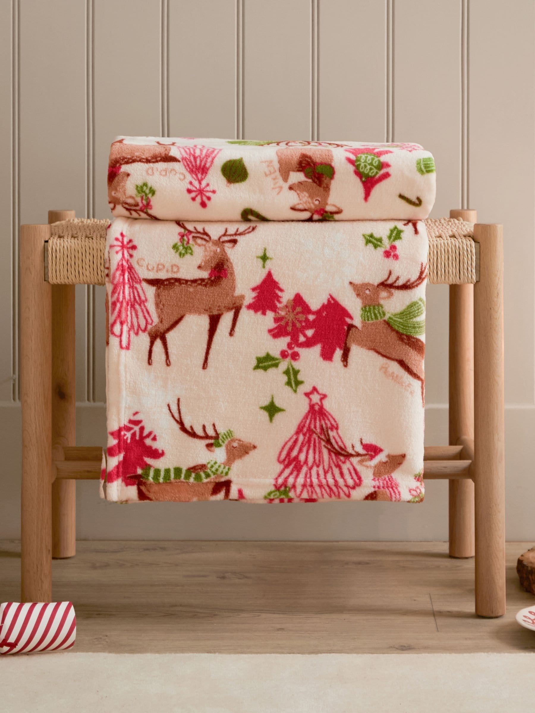 Duvet Day Christmas Sleigh Team Printed Fleece Throw