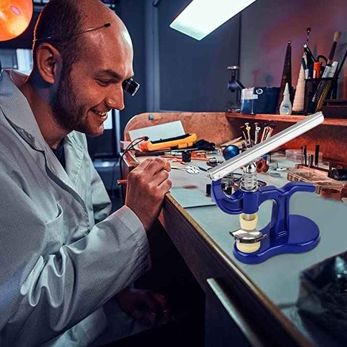 Universal Uhr Einpress Werkzeug Gehäuseschliesser Maschine für Uhrenreparatur mit 12 Matrizen - Blau