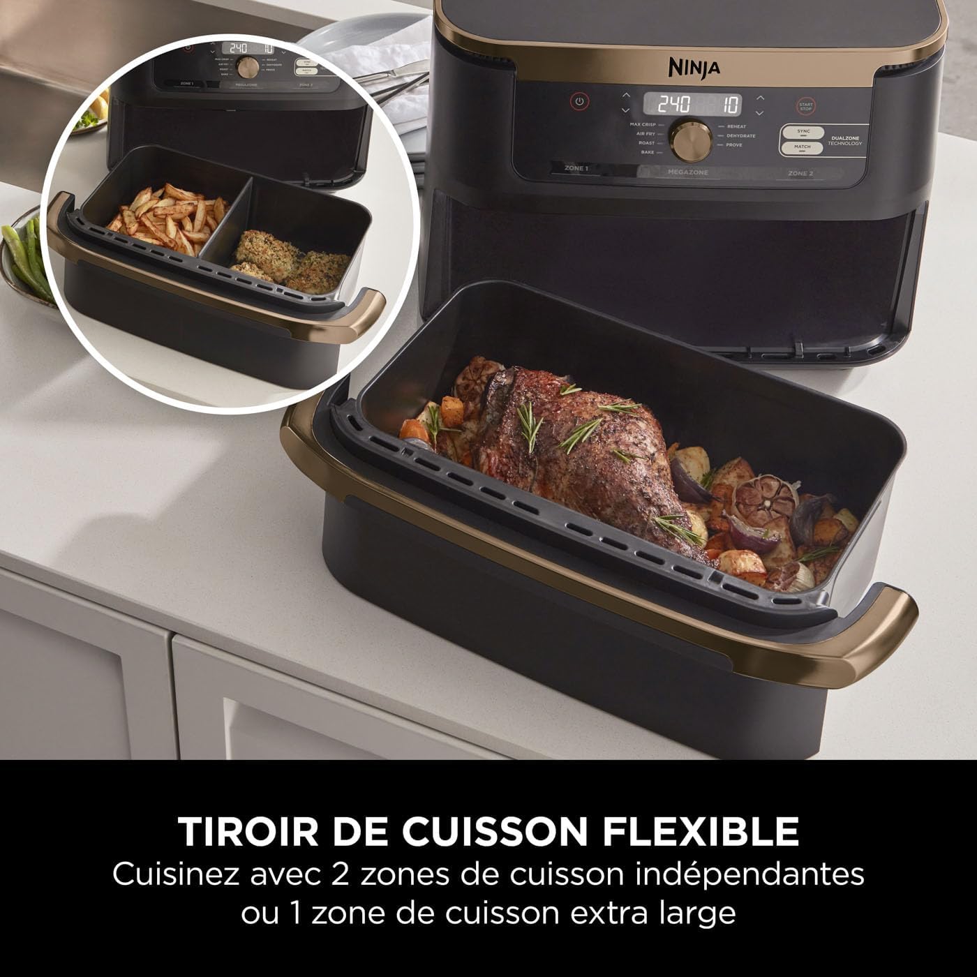 NINJA Foodi FlexDrawer Air Fryer, Dual Zone Avec Séparateur Amovible, Grand Tiroir de 10.4 L, 7-en-1, Double Zone, Pièces Antiadhésives Compatibles Au