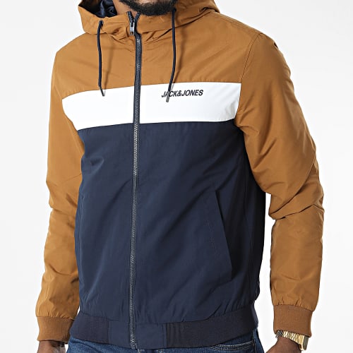 Veste Zippée Capuche Tricolore Rush Blocking Bleu Marine Camel
