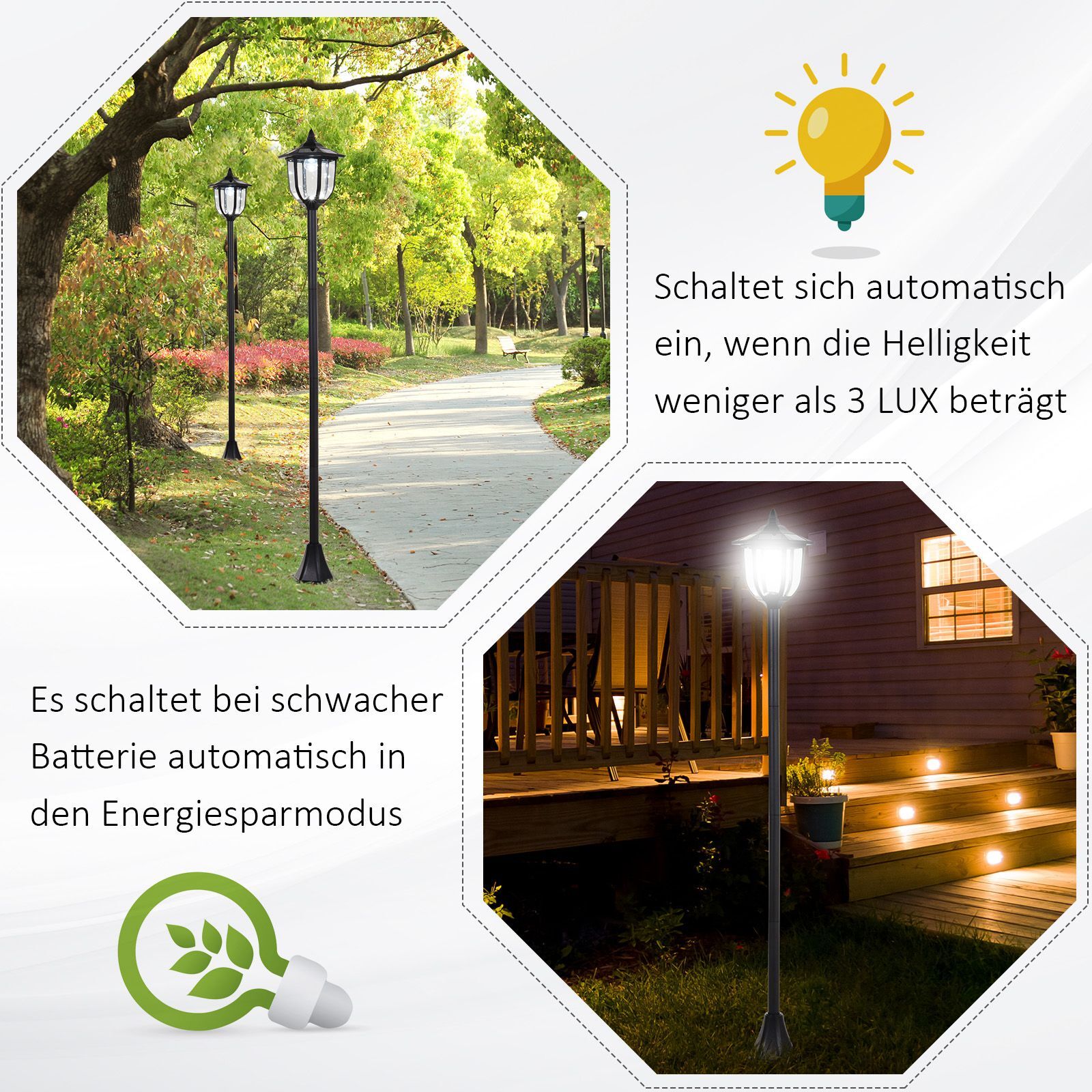 Outsunny Solar Gartenlaterne mit LED schwarz 26,5 x 177 cm (ØxH)