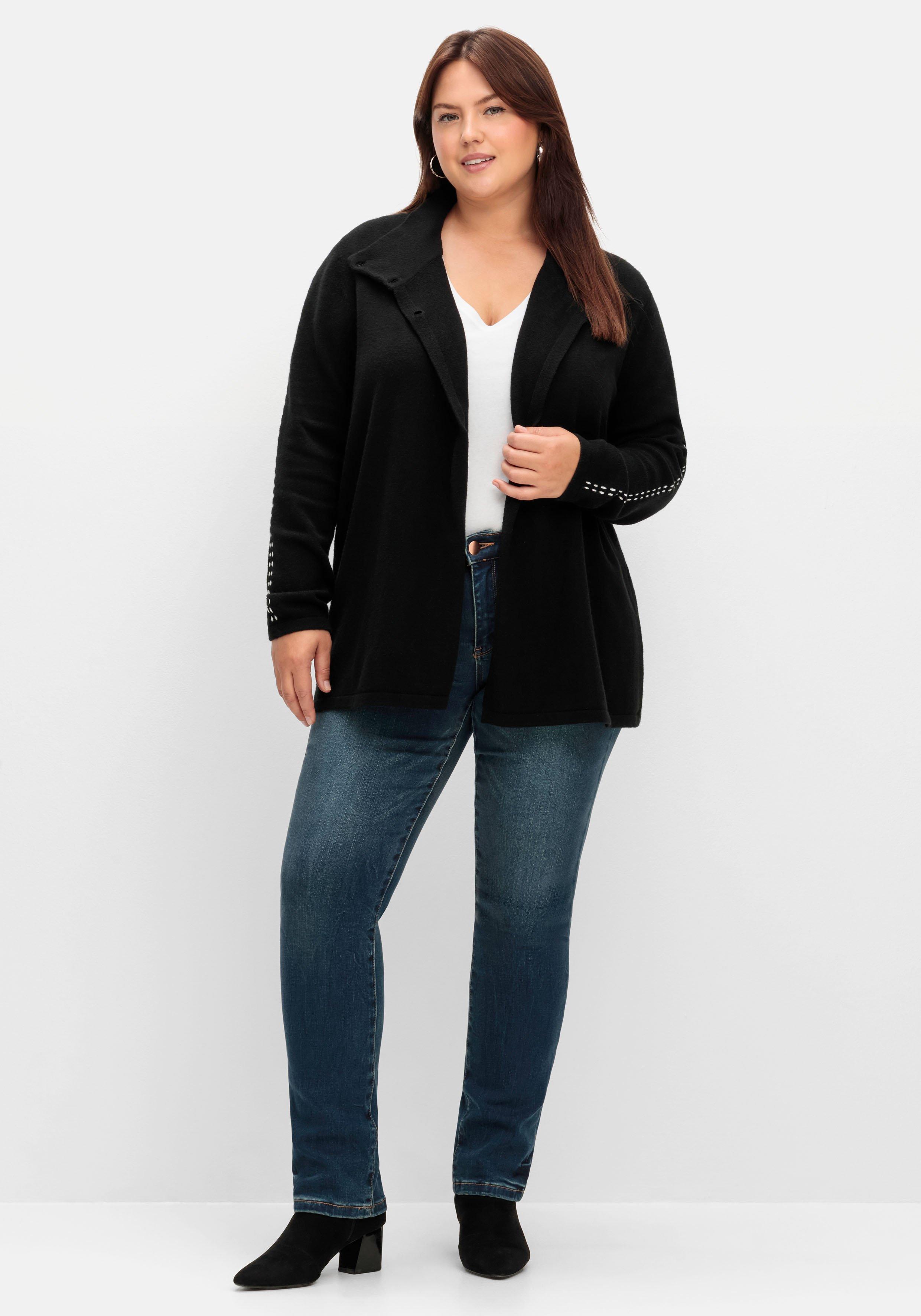 Strickjacke mit Zierstichen und Stehkragen
