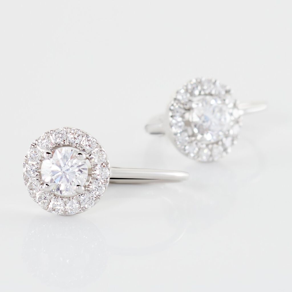 Boucles D'oreilles Pendantes Mentoura Or Blanc Diamant Synthétique