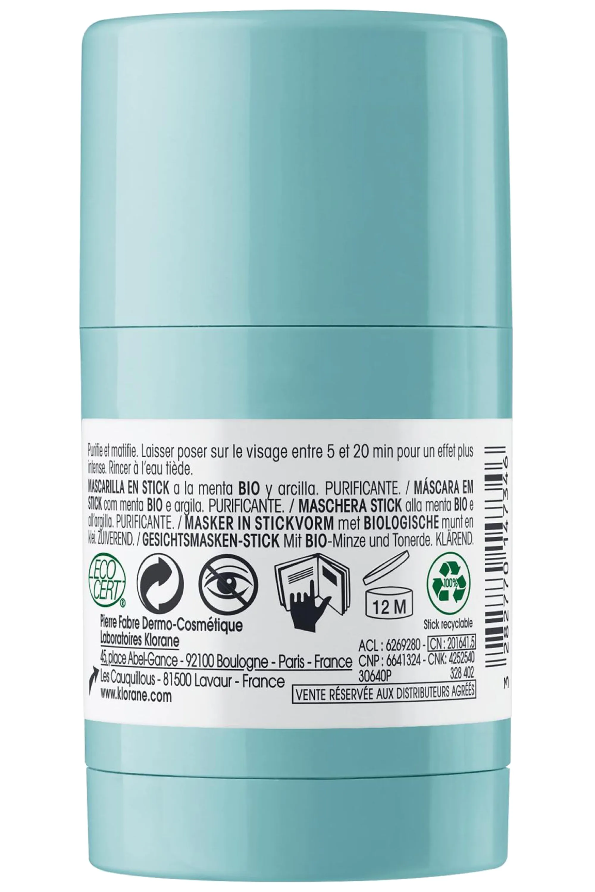 Klorane Masque en stick bio Menthe Aquatique visage-25 g