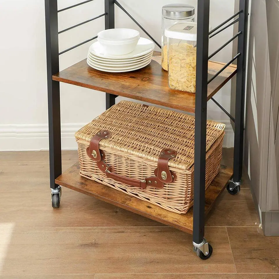 Keukentrolley - 3 niveaus - 6 haken - 60x89x40 cm - vintage bruin