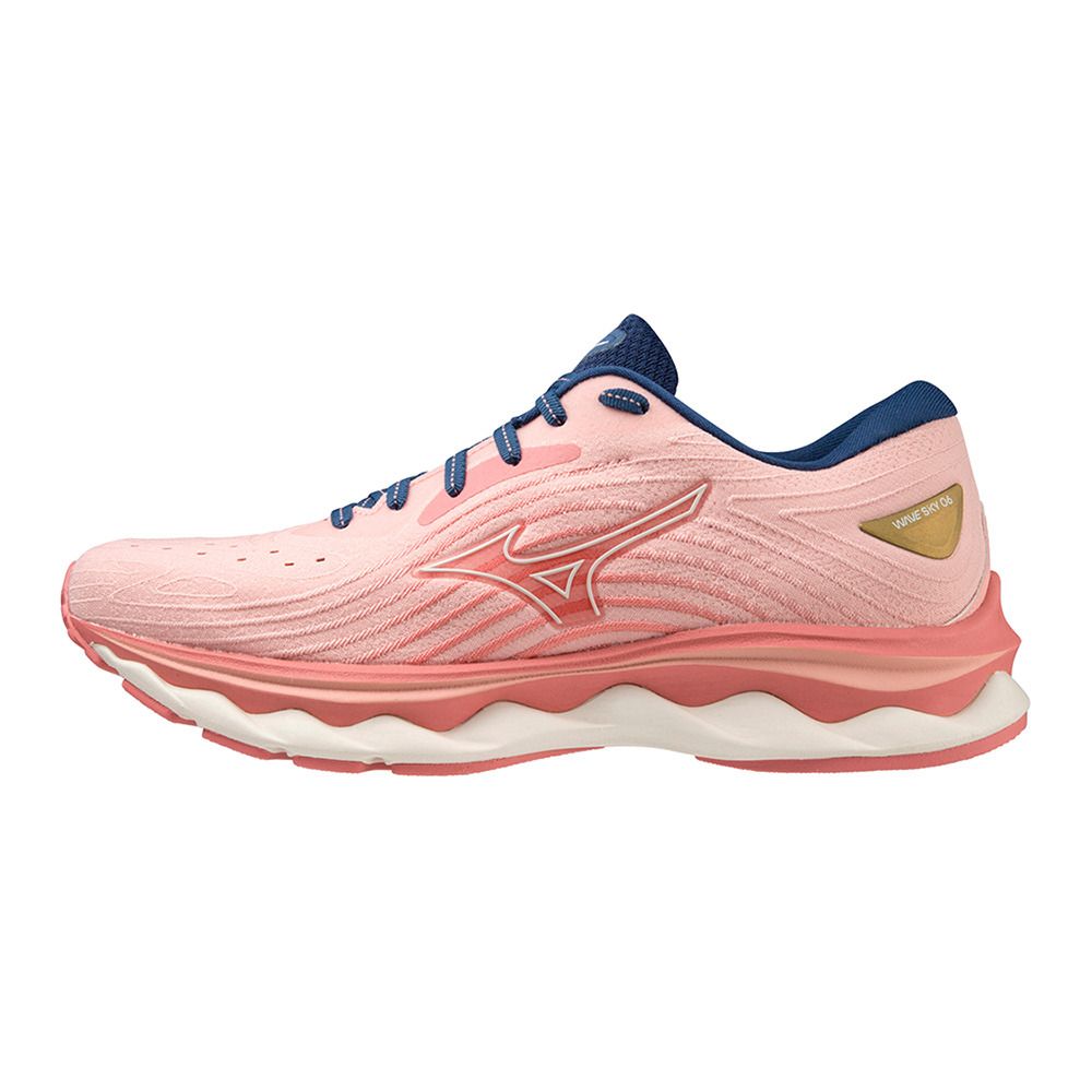 Mizuno WAVE SKY 6 - Chaussures running Femme peach bud/vaporous gray/est.blue