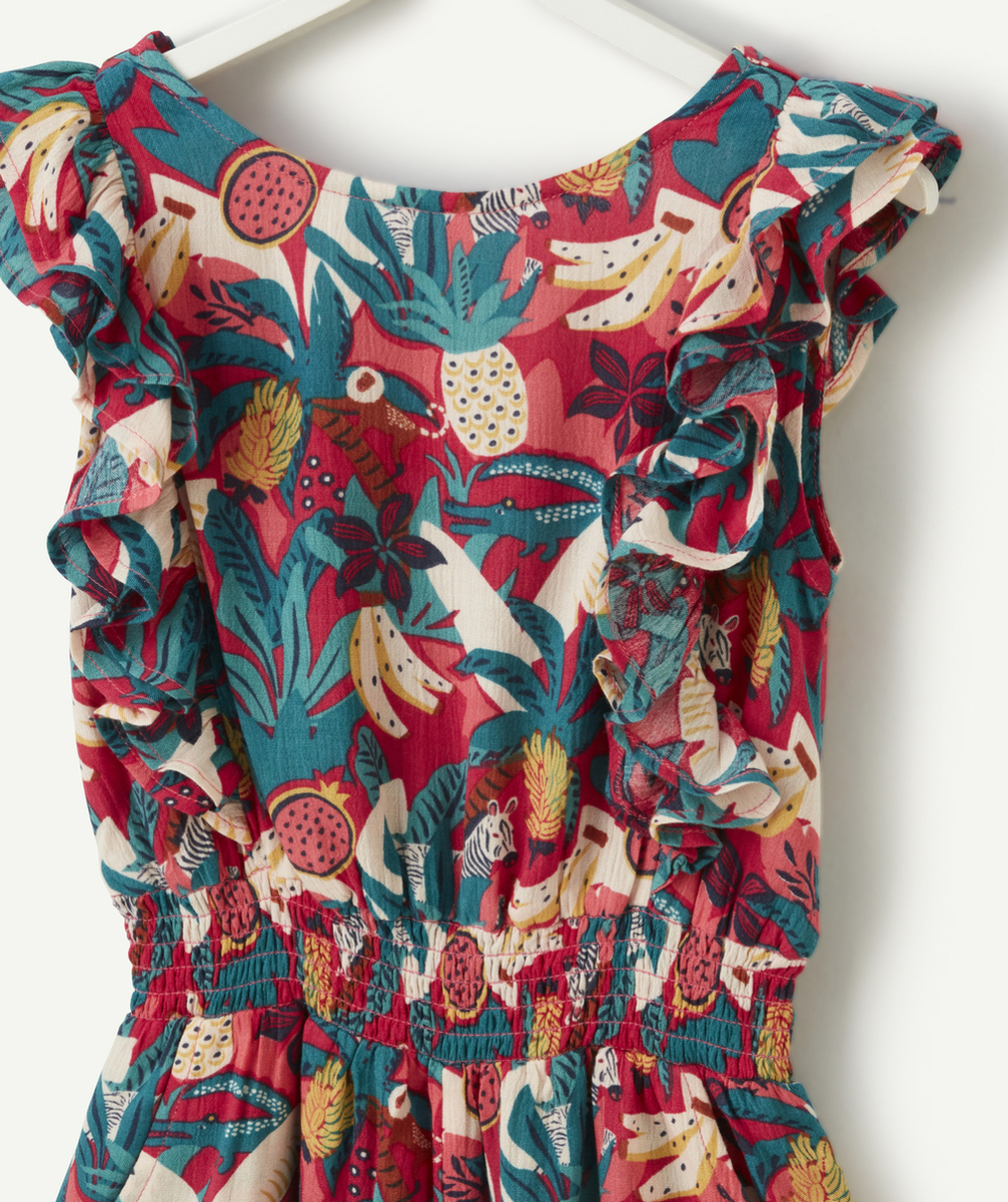 combi-short fille en viscose responsable rose imprimé jungle avec dos ouvert