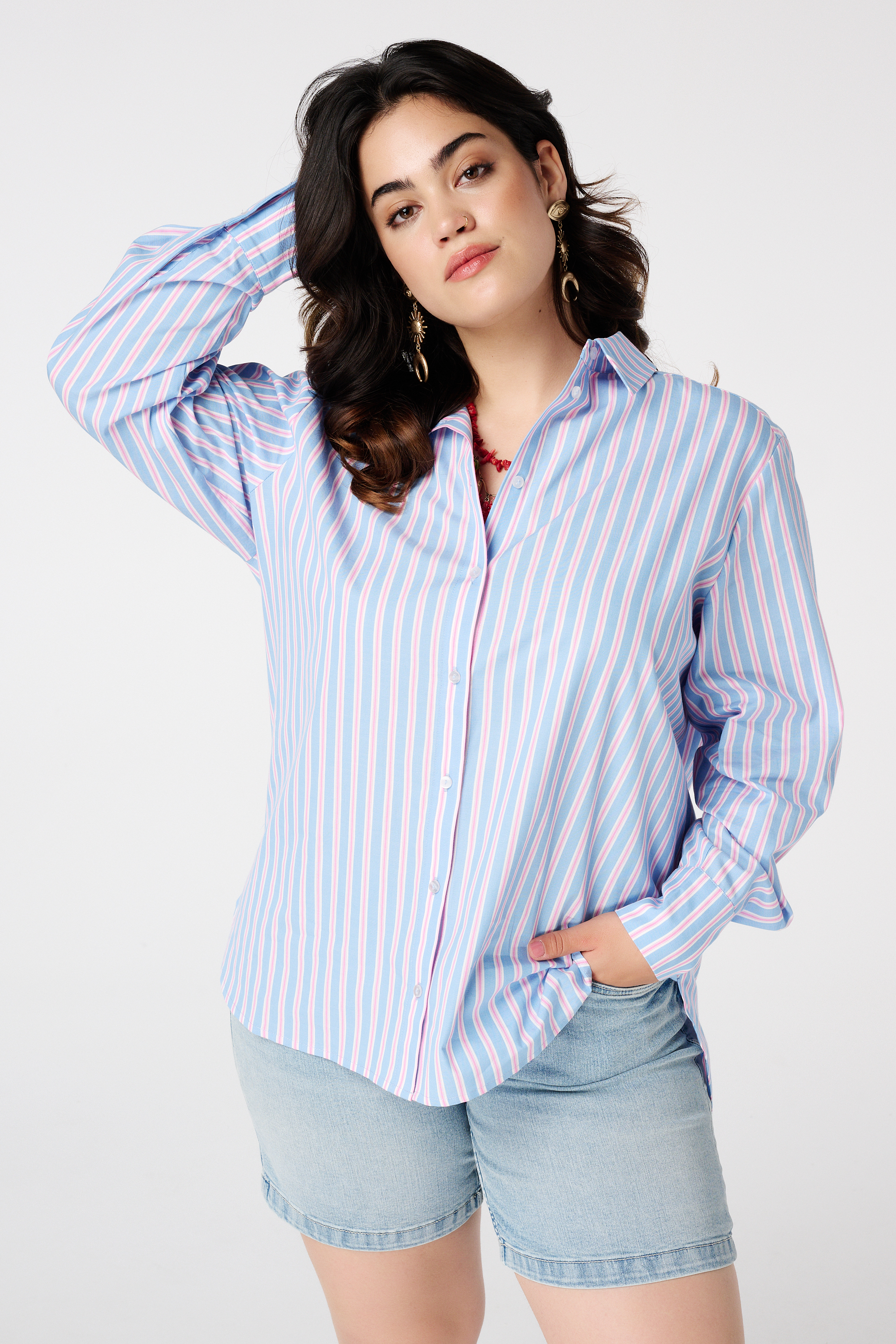 Overhemdblouse van katoen Multi blue