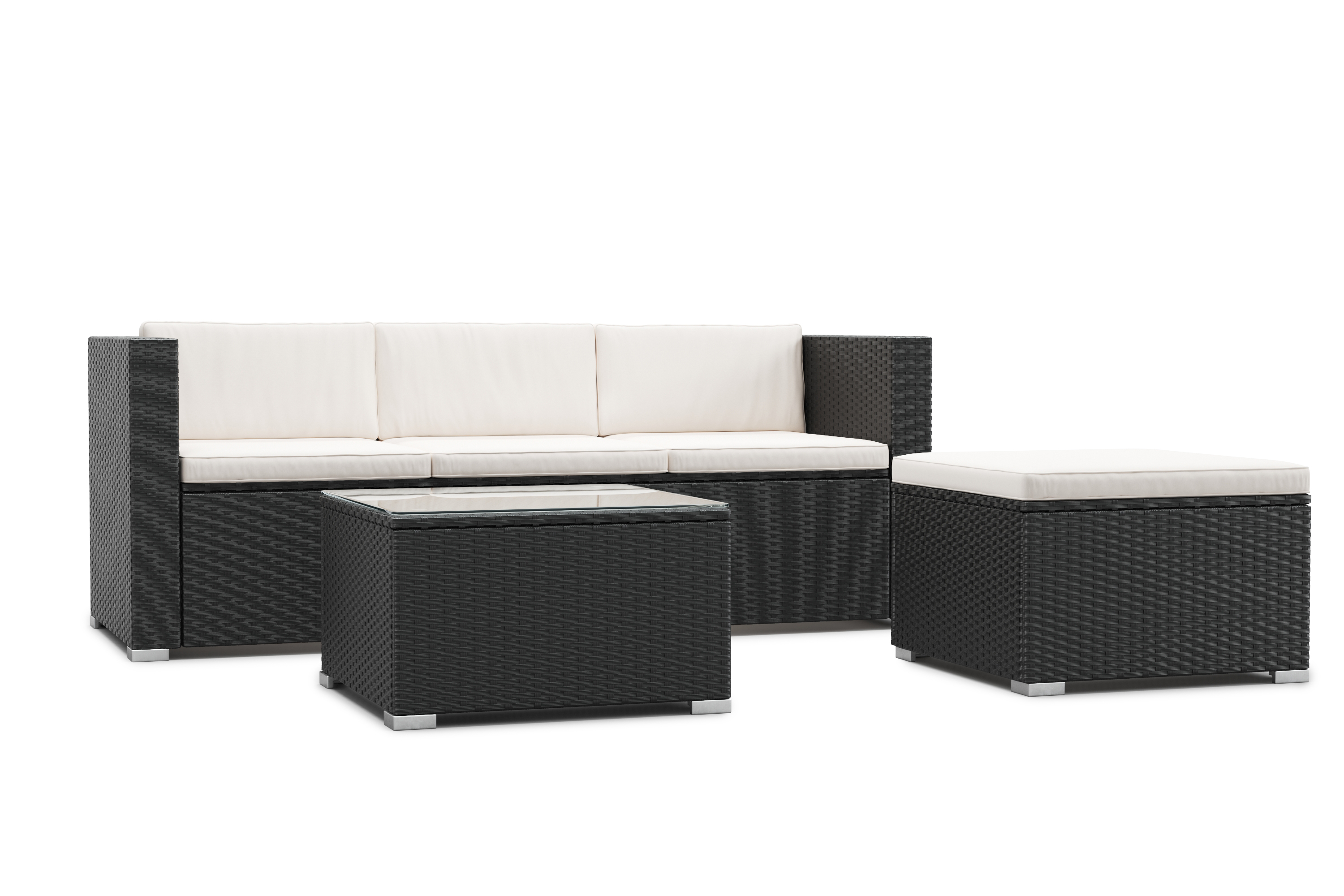 Rattanlounge NIZZA schwarz/beige