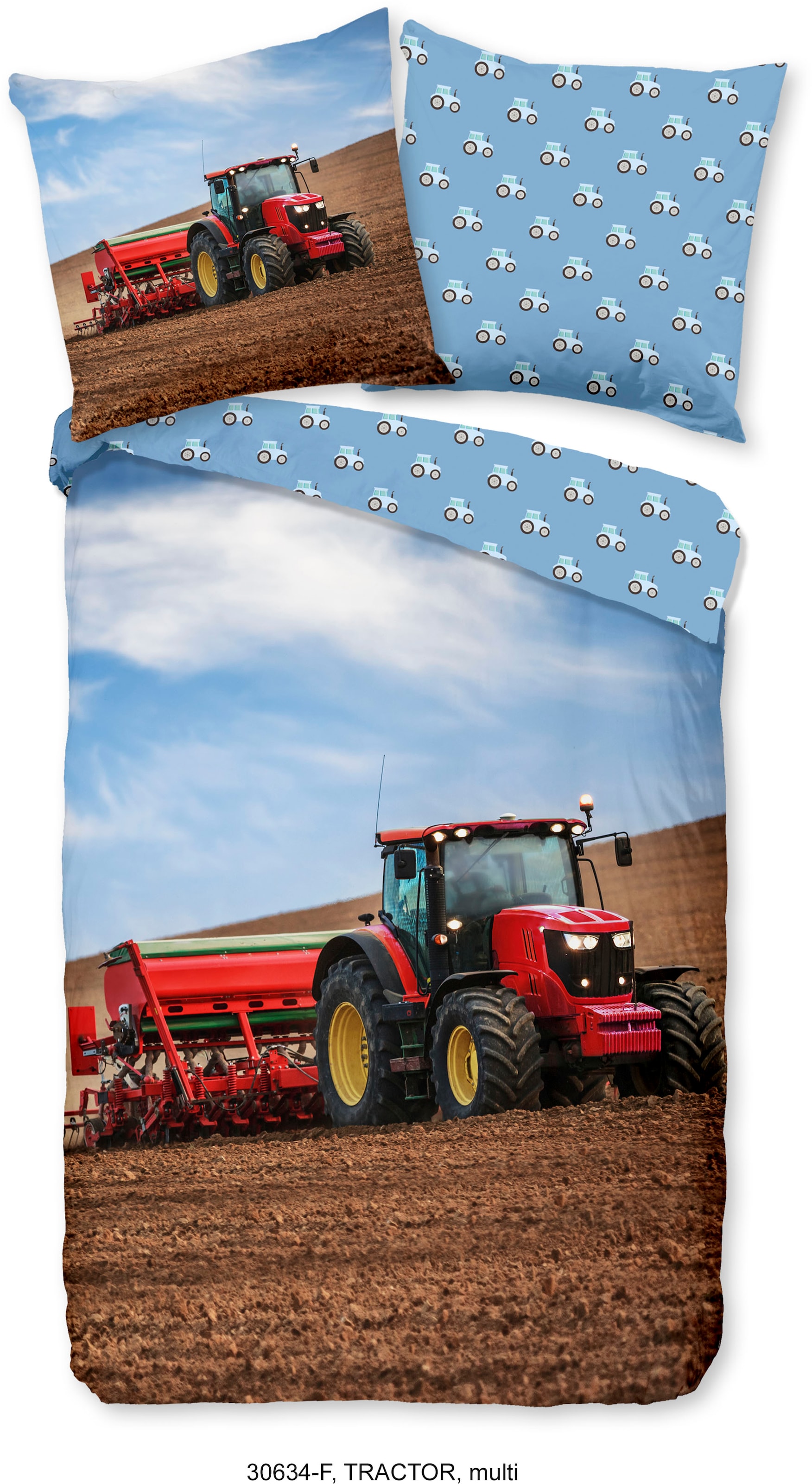 good morning Kinderbettwäsche »Working Tractor« 2 Stk. tlg. Biber, 135x200, Warm, Weich, Wendeoptik, Reissverschluss, Junge Traktor