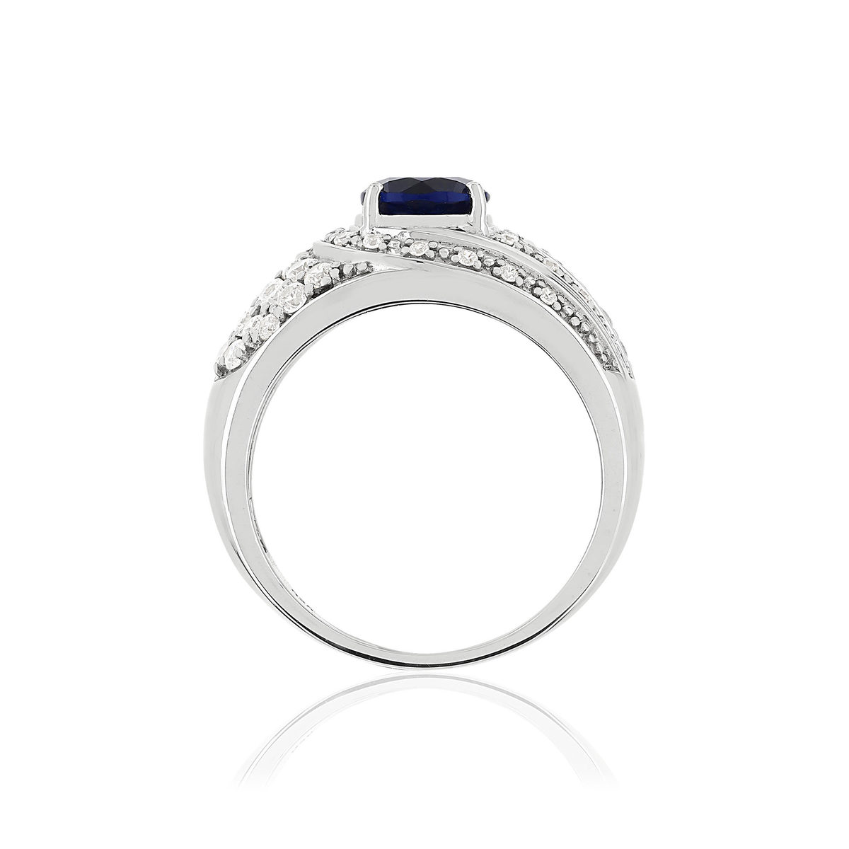 Bague argent 925 pierre imitation bleue et zirconias
