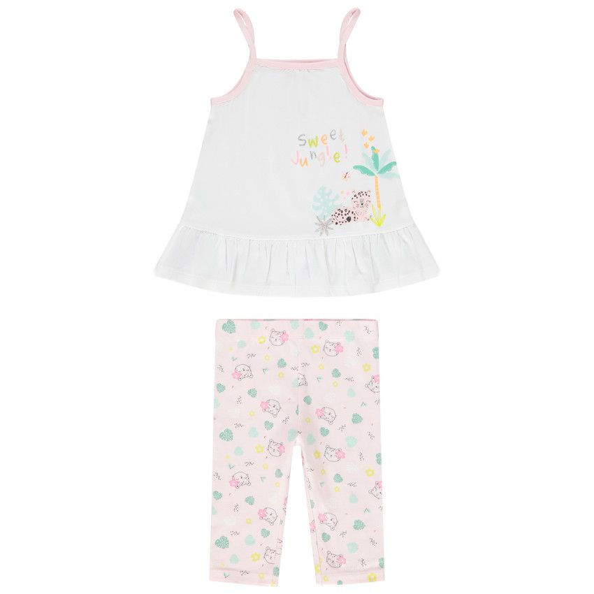 Ensemble 2 pièces Débardeur + corsaire imprimé pour bébé fille - Blanc