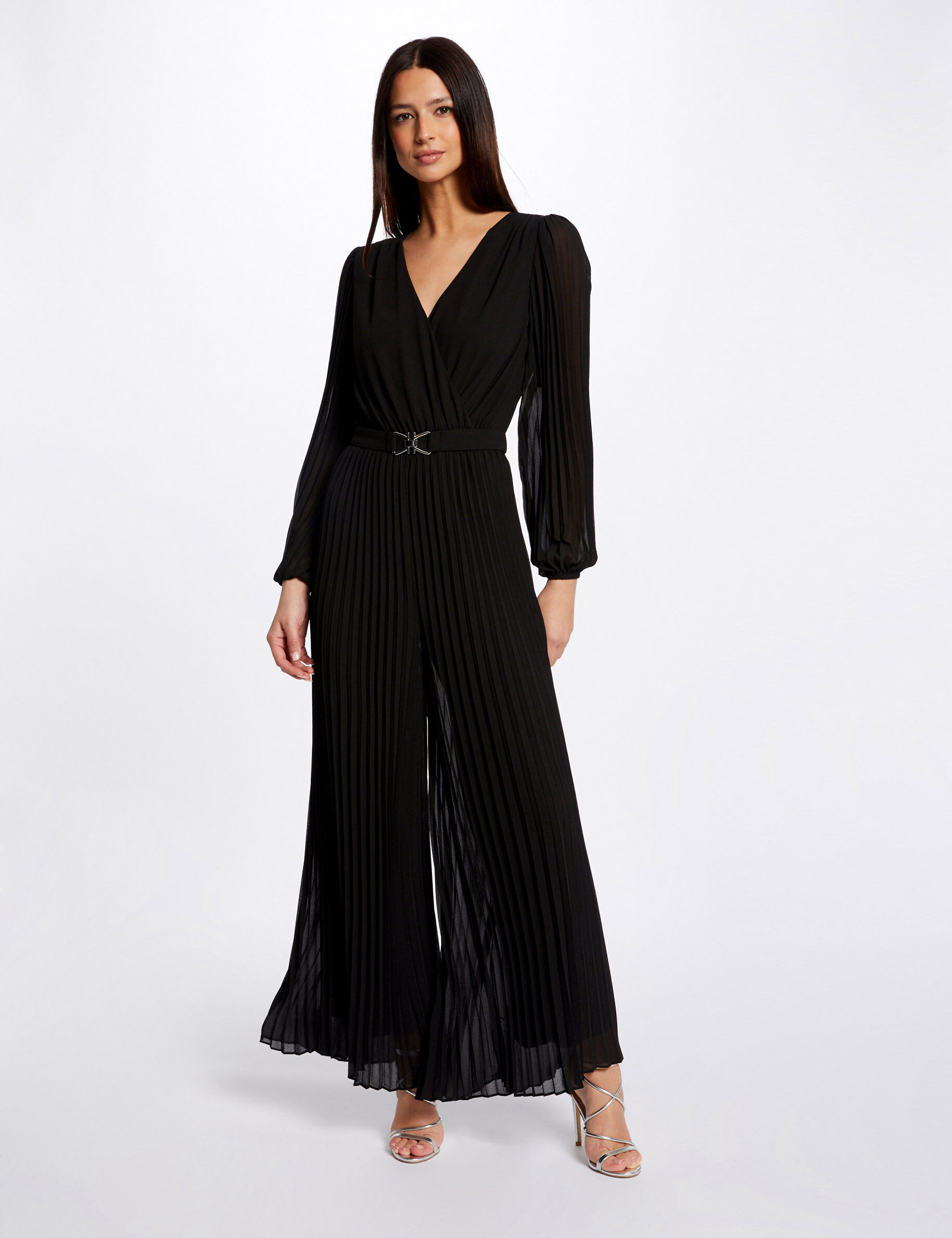 Combinaison jambes larges plissée noir femme - noir