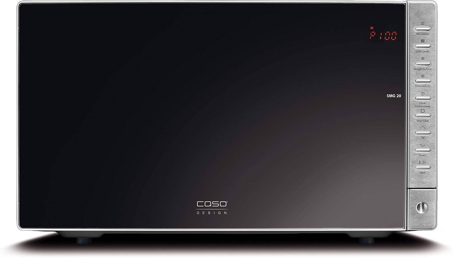 CASO SMG 20 Mikrowelle mit Grill, 800 W Mikrowelle, 1000 W Grill, 20 L Garraum, Edelstahl-Innenraum, Spiegelglasfront, 8 Kochprogramme, 2 Auftauprogramme, 2 Kombiprogramme, Glasdrehteller, Grillrost