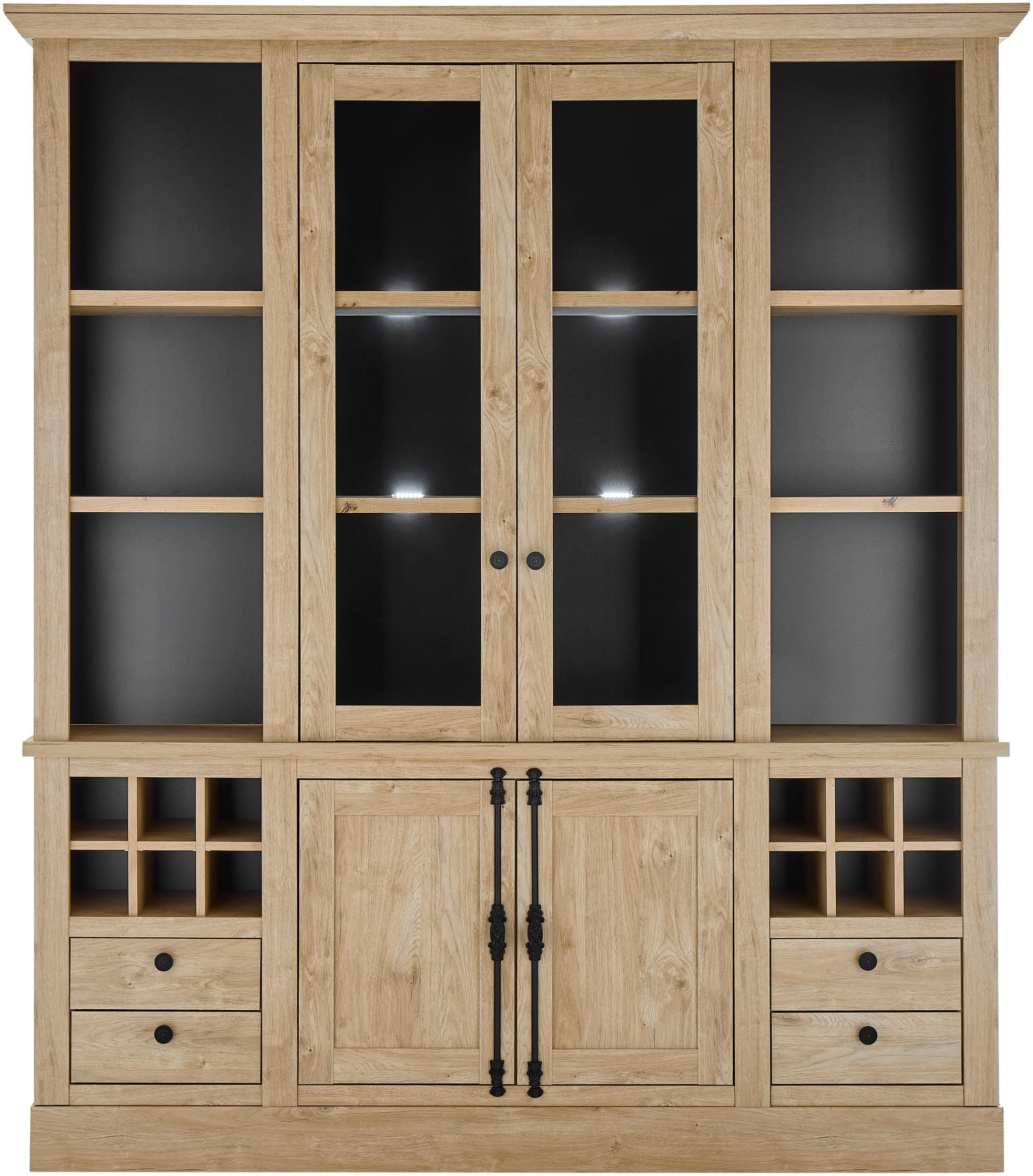 Home affaire Buffet »Cornwall, Küchenschrank im Landhausstil, Anrichte, Eiche Dekor« 1 Stk. tlg. Metallgriffe, 193 cm breit, viel Stauraum, inkl. Flascheneinteilung