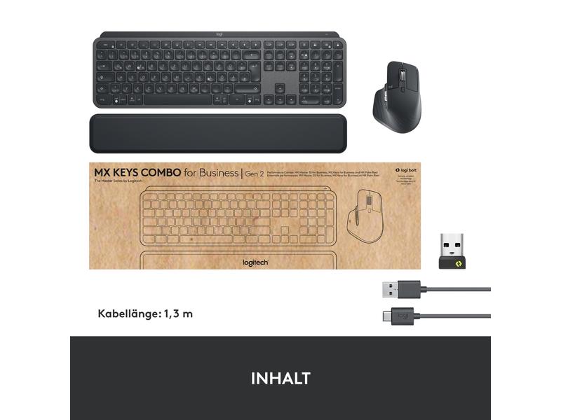 Logitech Tastatur-Maus-Set MX Keys Combo for Business 2. Ge Kabelloses Tastatur- und Maus-Set für Benutzer mit hohen Workflow-Anforderungen