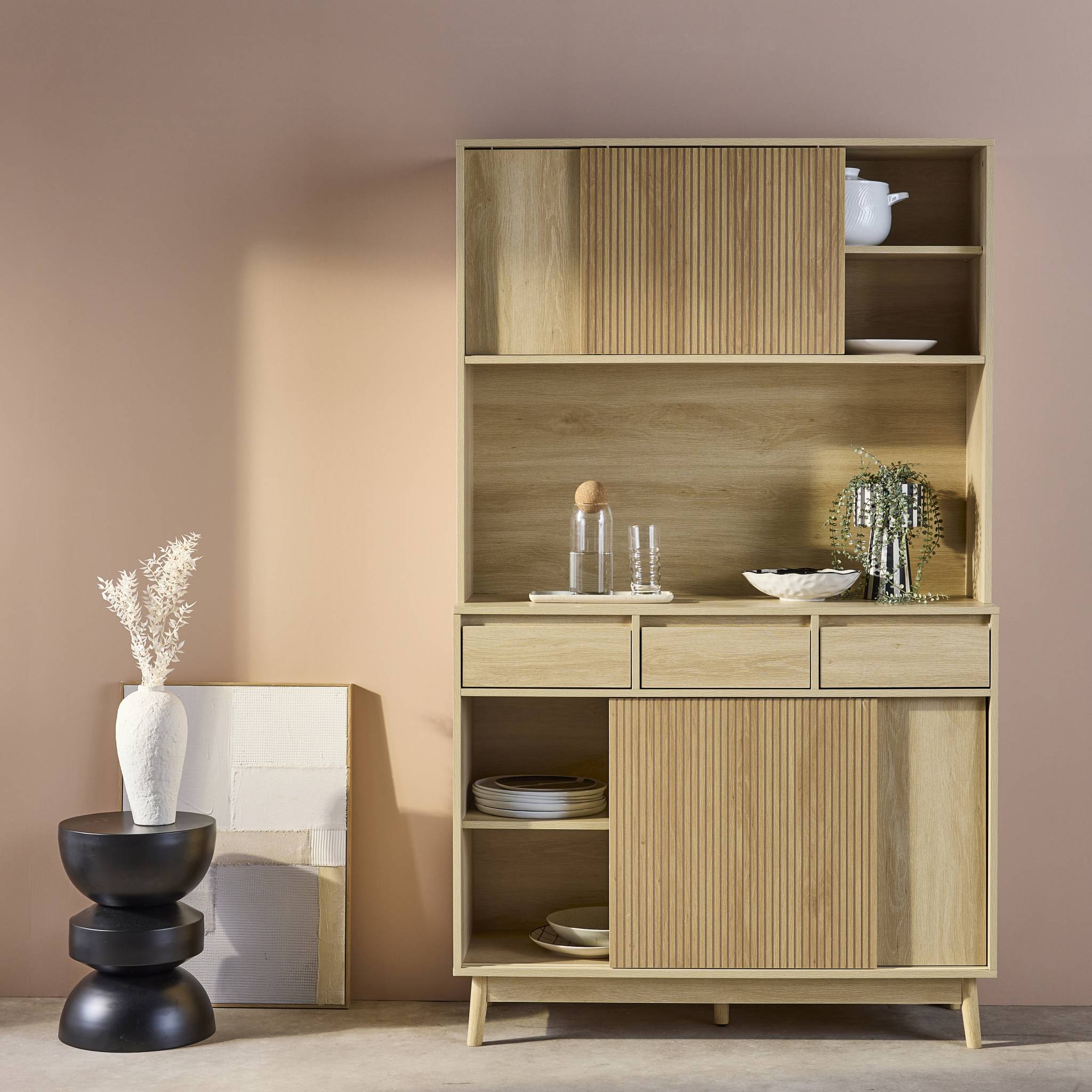 sweeek - Dressoir, decor hout 4 deuren 3 lades 110 cm