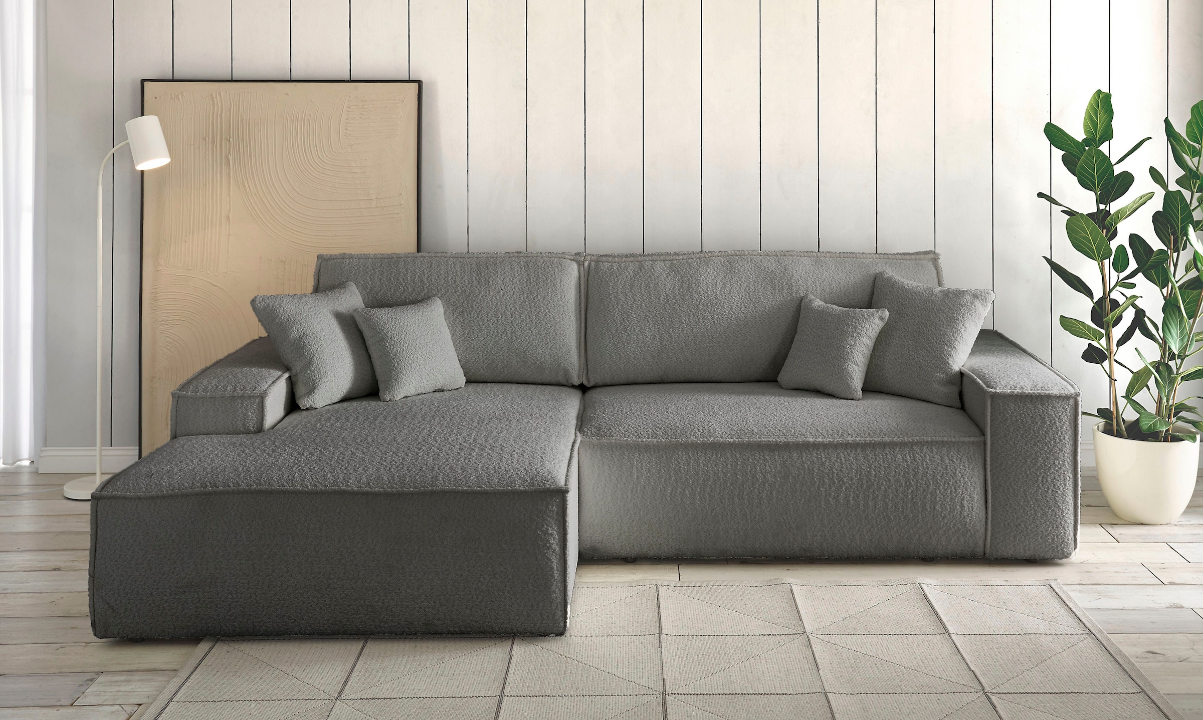 GOODproduct Ecksofa »FINNLEY Schlafsofa 267 cm, L-Form mit Schlaffunktion & Bettkasten« verfügbar in den Stoffqualitäten Bouclé, Struktur fein und Mega Cord