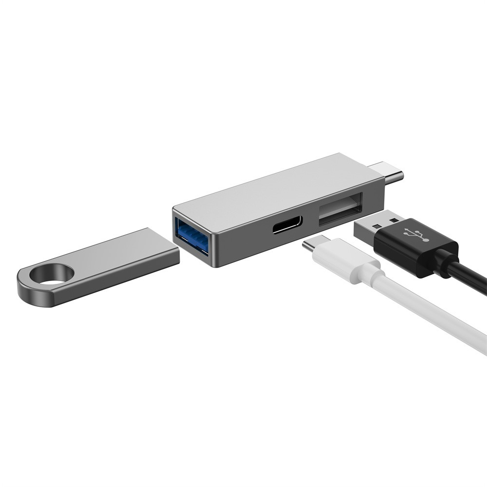 USB C (m) Multiport Adapter mit 2x USB 2.0/3.0 (w) und 1x USB C (w) - Silber