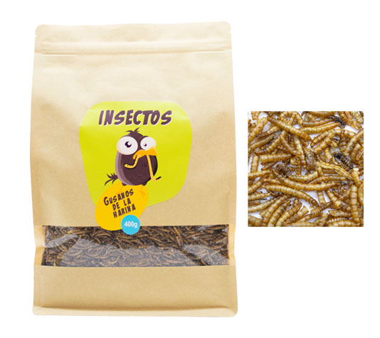 Larvas de farinha desidratadas 150g – Larvas de farinha secas para répteis, aves, peixes de lago e roedores – Fonte natural de proteína