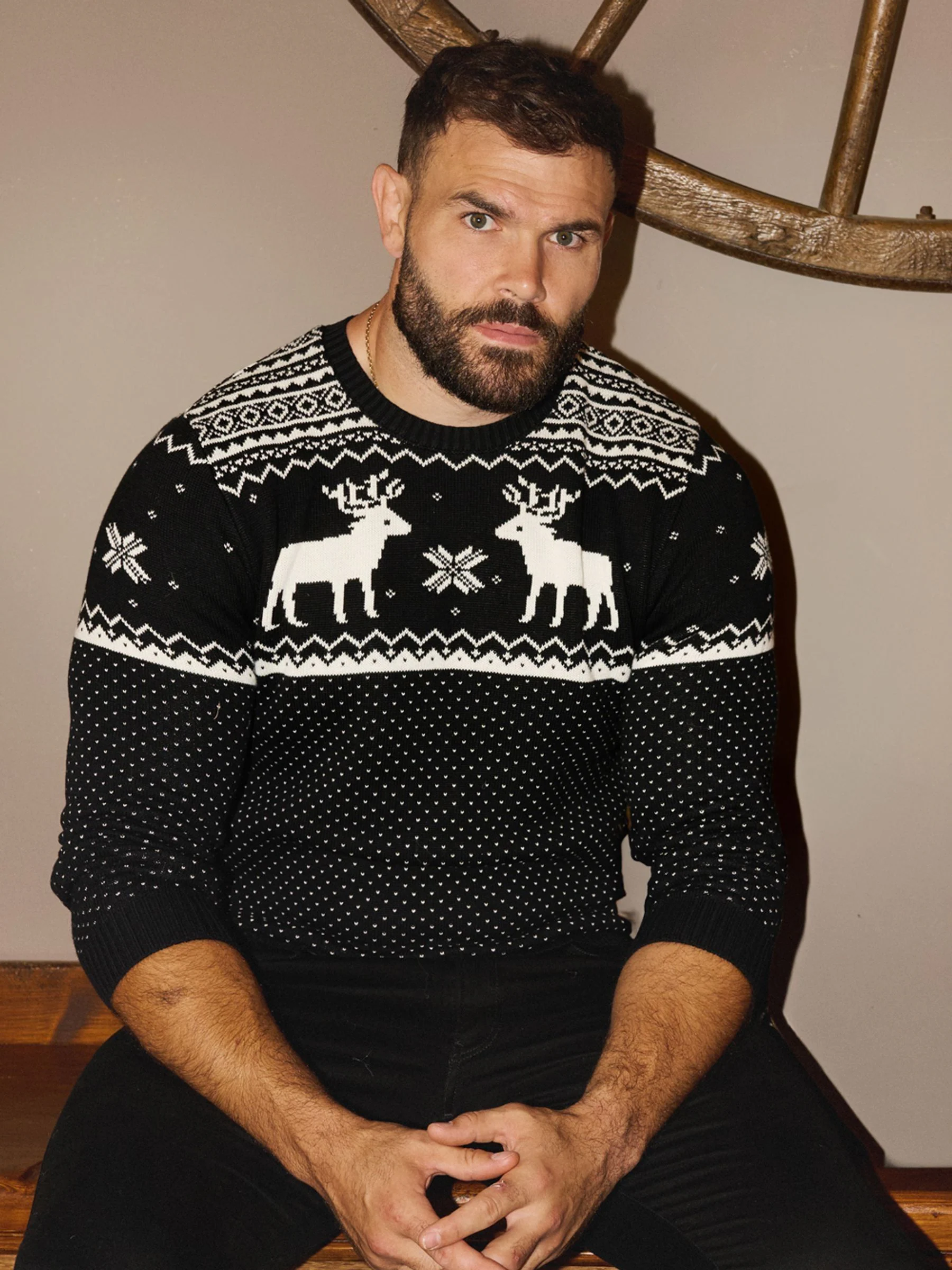 Zwart - Kerstmis rendiertrui met Fairisle-patroon