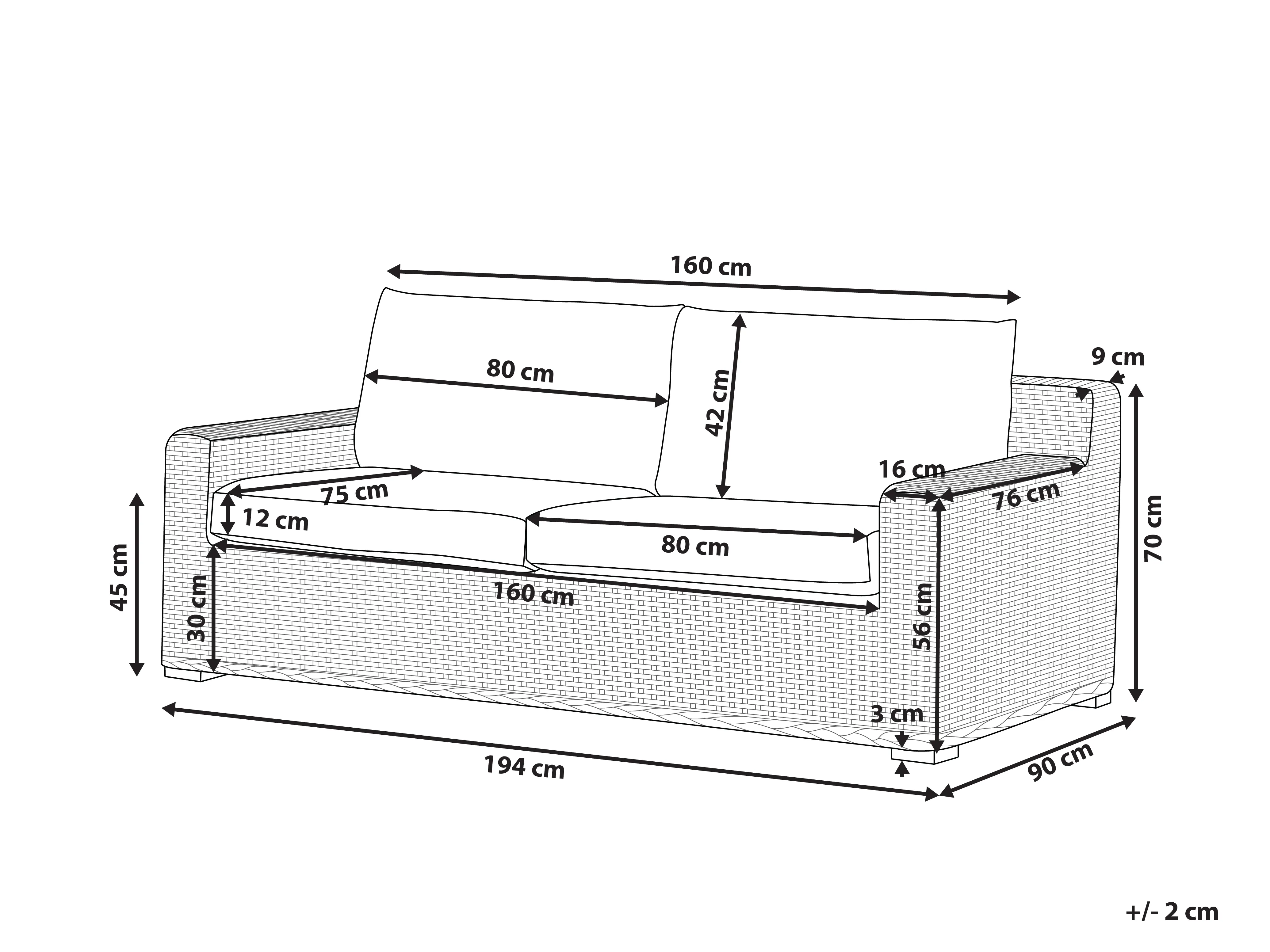 Tuin loungebank 2-zits ARDEA Rotan Lichtbruin