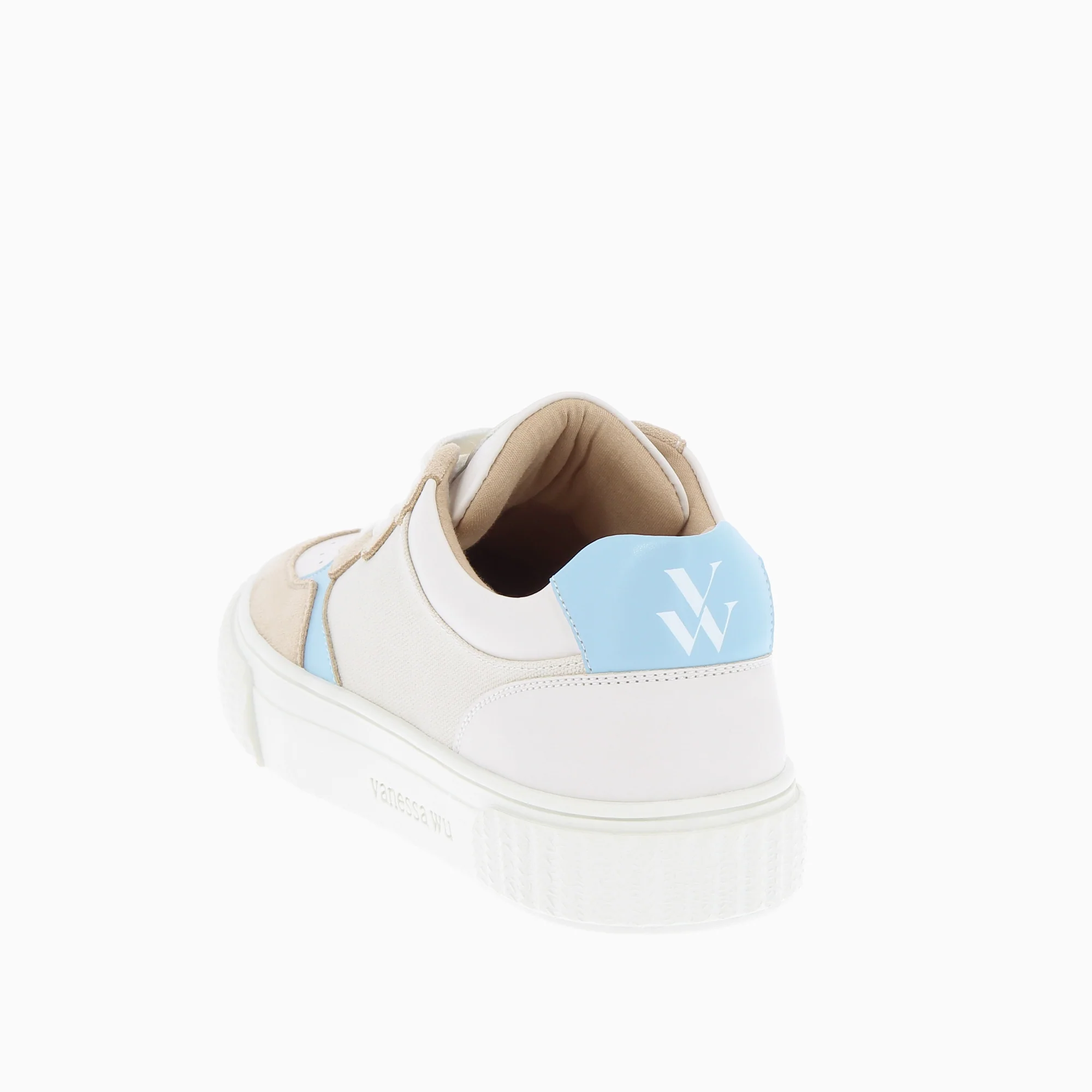 Sneakers-Baskets Sara en toile beige à détails bleu clair