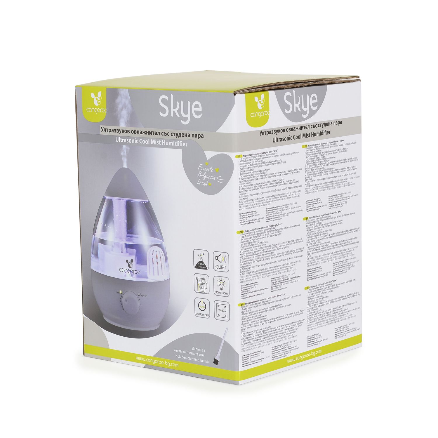 Cangaroo Ultraschall-Luftbefeuchter Skye 2,5 Liter, Kühlnebelbefeuchter, Bürste grau