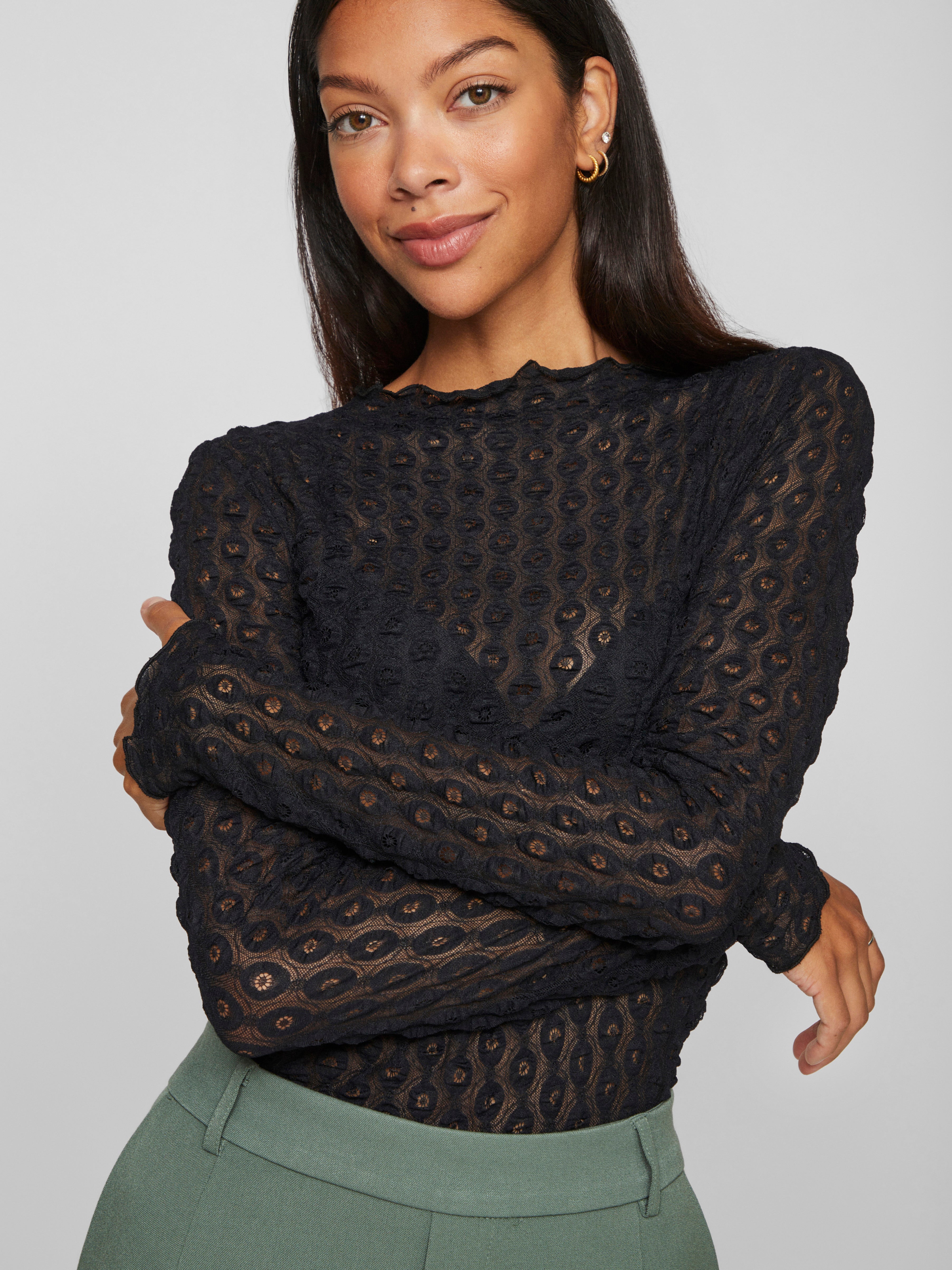 Vila  Vimessan Funnel Neck L/S top - Black Beauty