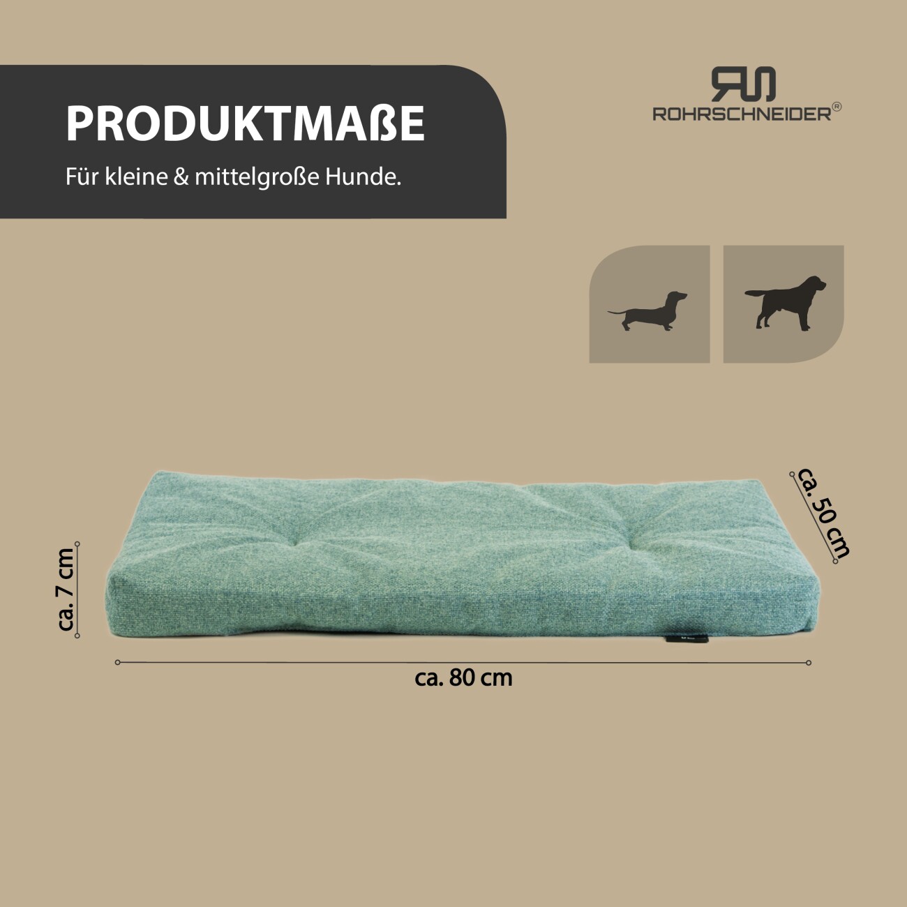 Rohrschneider ® Hundebett mit Anti-Rutsch-Boden, strapazierfähiges Kissen für Hunde und Katzen, B80 x T50 x H7 cm, inkl. Gratis-Wassernapf