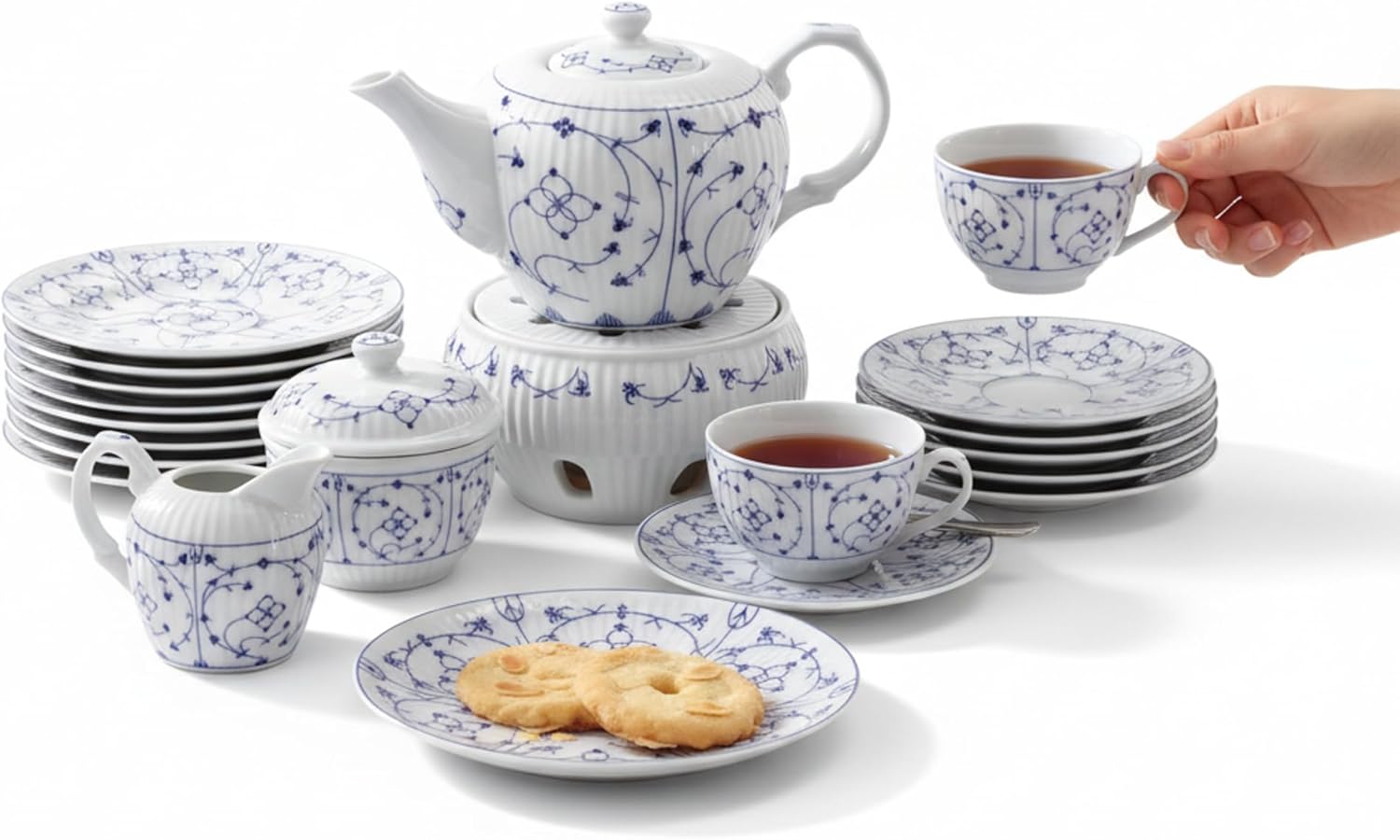 Teeservice Indisch Blau Porzellan – 22-teiliges Geschirr-Set – Langlebig & Elegantes Design