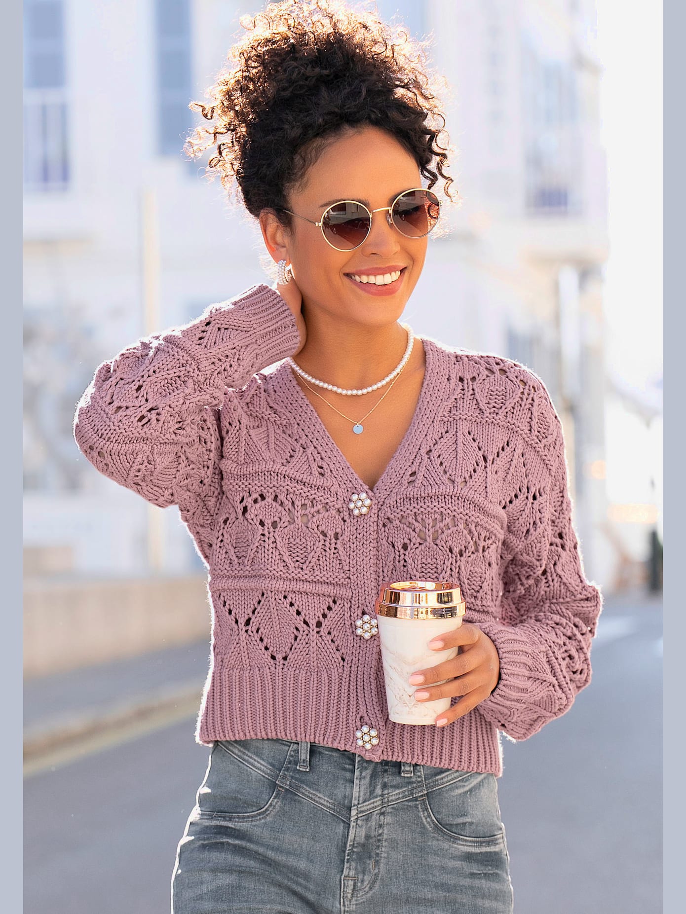 Veste en tricot ajouré veste en tricot légère avec encolure en v