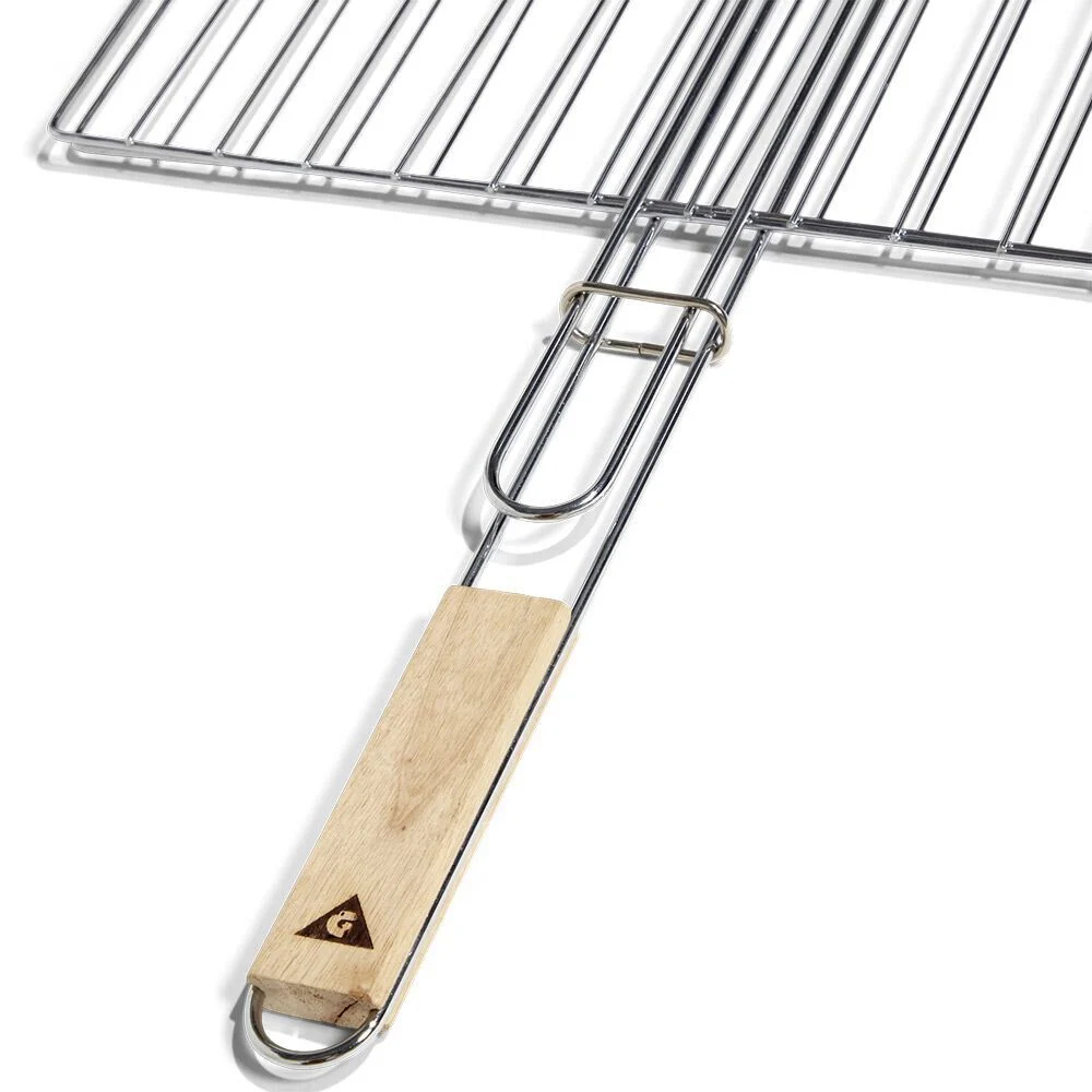 Grille double barbecue 60x40cm métal et bois