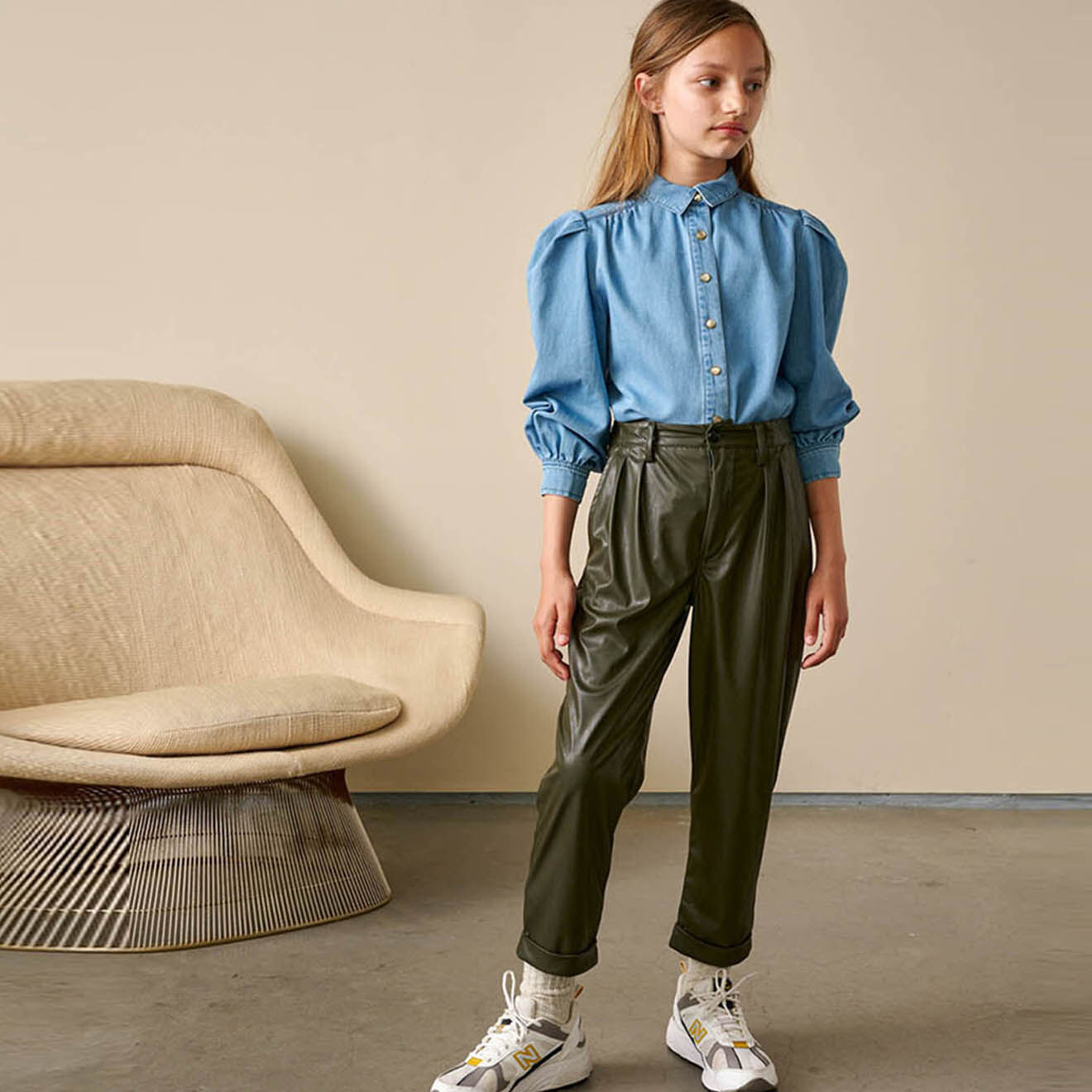 Bellerose Pantalon Peace en Cuir vegan vert foret