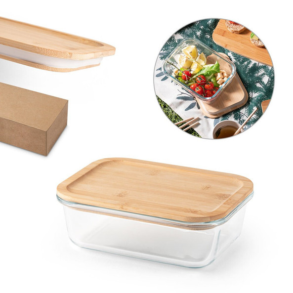 hi!dea 94781 - Lunch Box. Boîte hermétique en verre borosilicaté et couvercle en bambou 1000 mL