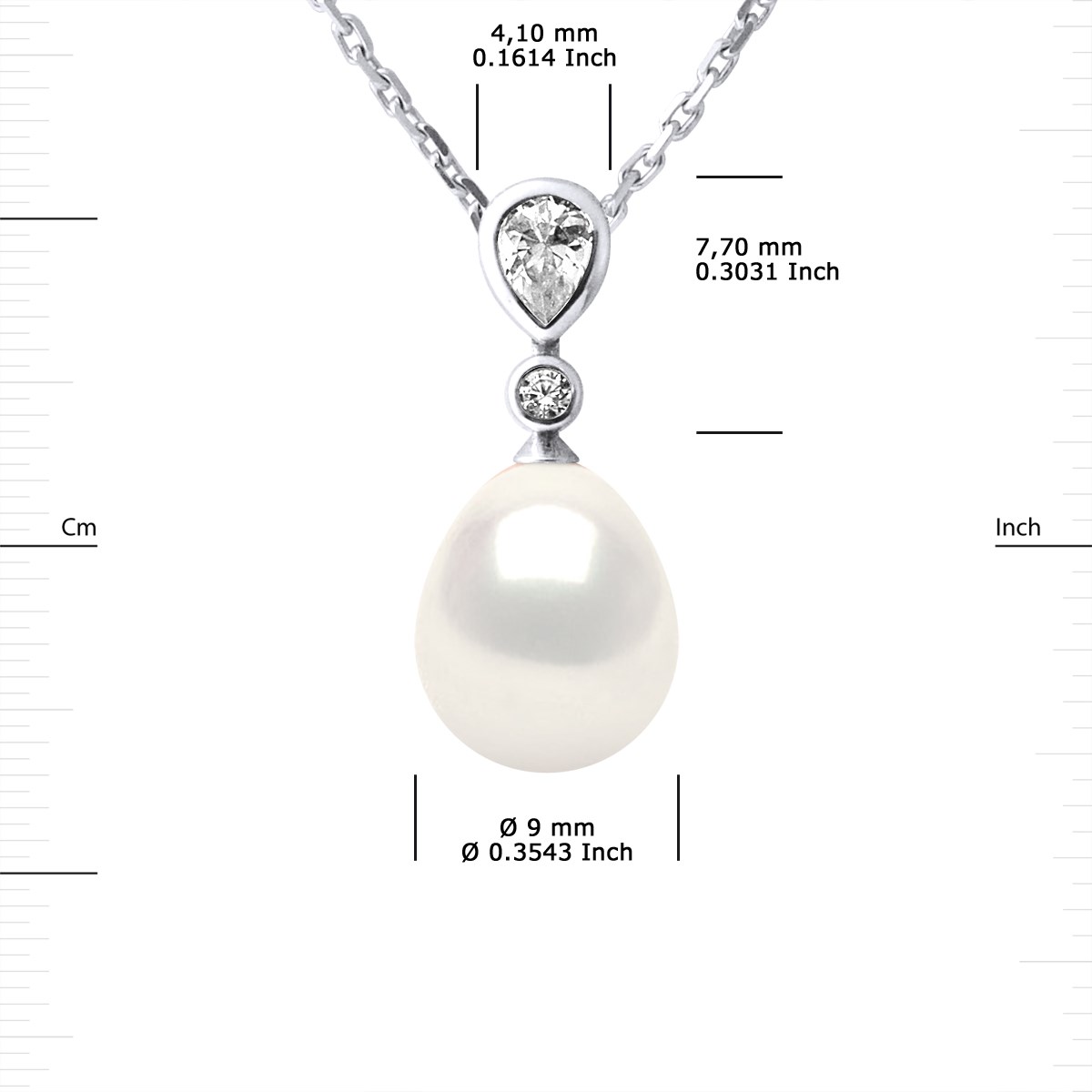 Collier GOUTTE Perle d'Eau Douce 9-10 mm Blanche Joaillerie Argent 925