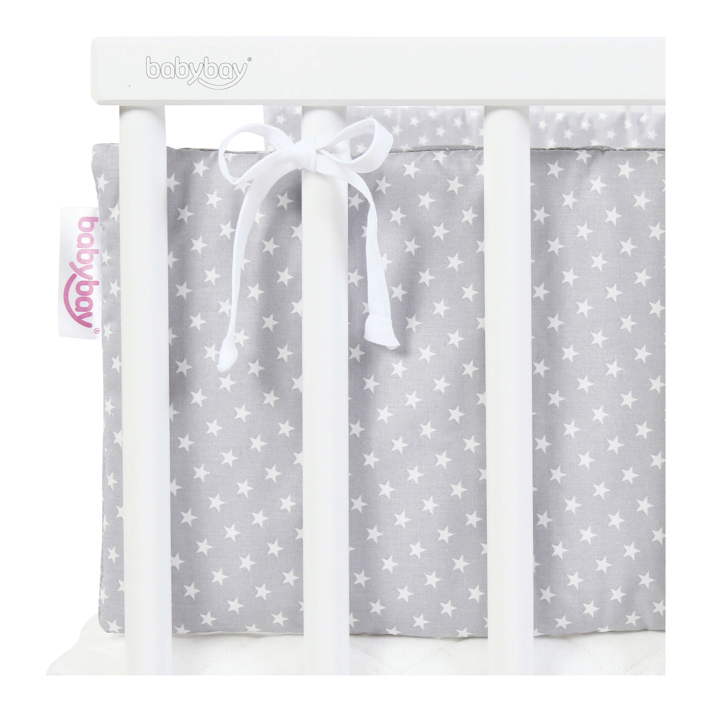 babybay® Nestchen Organic Cotton für Beistellbett Maxi, Midi, Boxspring, Comfort und Comfort Plus lichtgrau/Sterne weiß