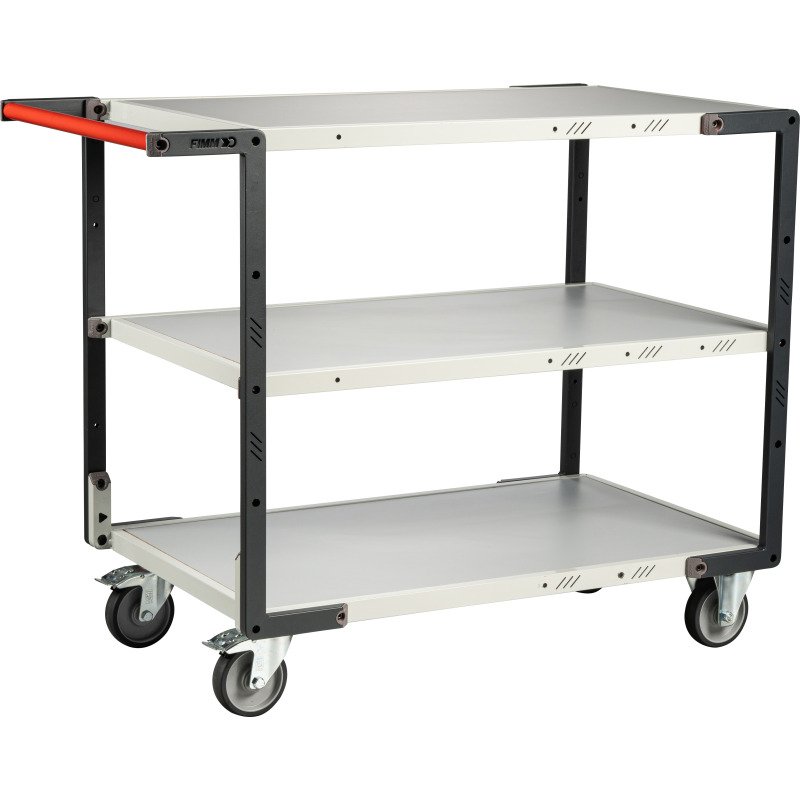 Servante Flatpack 3 plateaux mélaminé, 1000 x 600 mm, roues TPE, 250 kg
