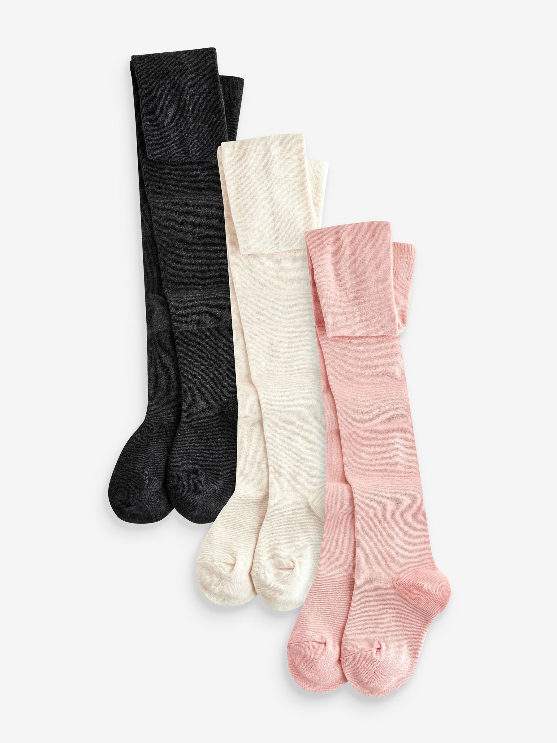 Roze crème en donkergrijs - Set van 3 katoenrijke tights